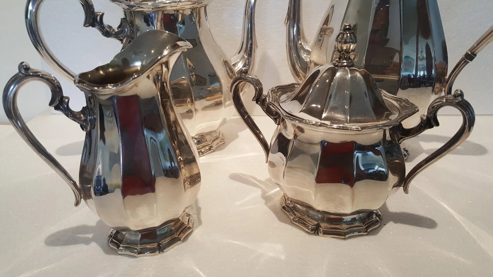 1940s Webster Wilcox English Flutes Silver Plate Coffee and Tea Set - 4 Piece Set - 3