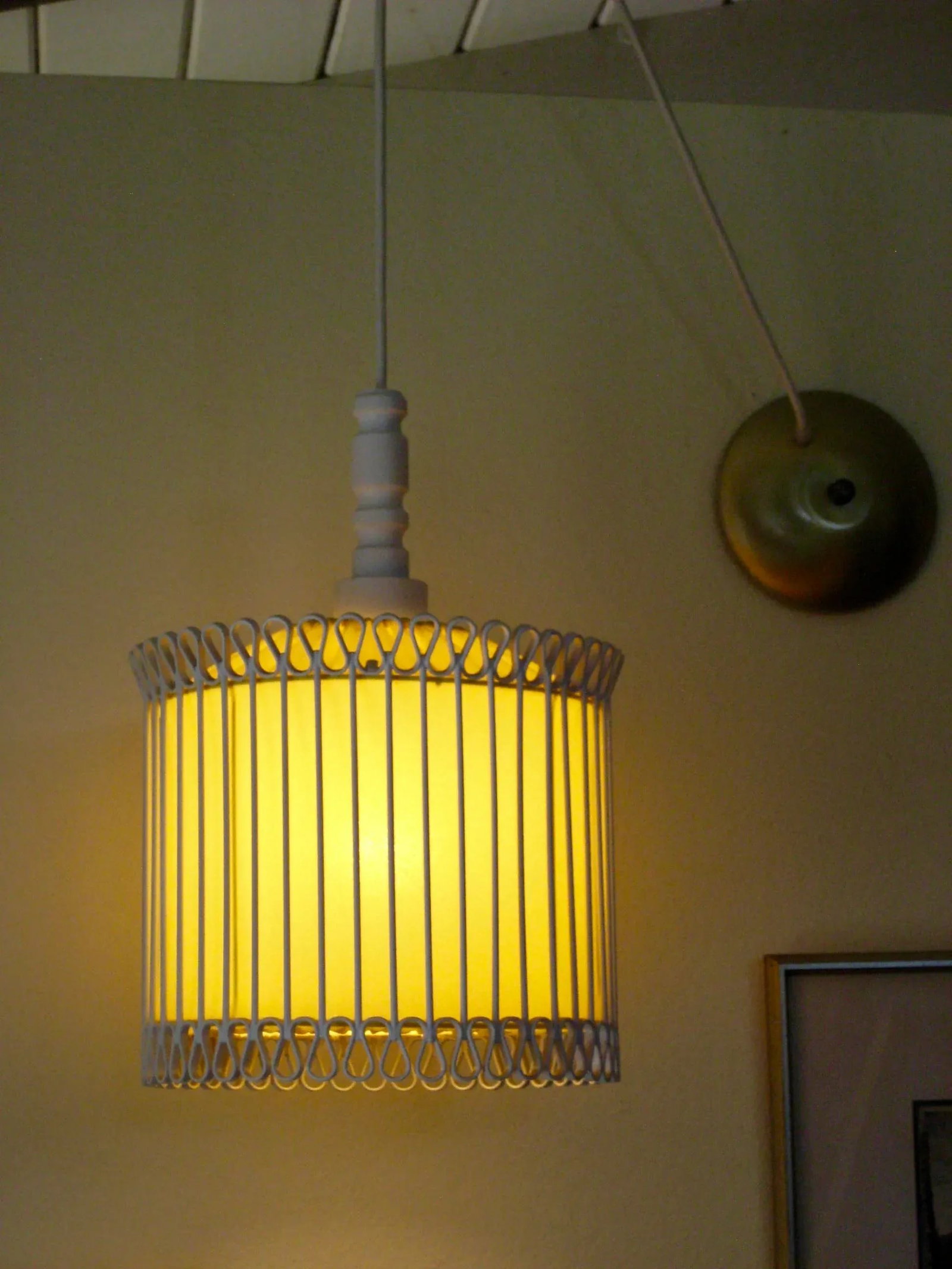 Mid-Century Modern White and Yellow Iron Chandelier - 10