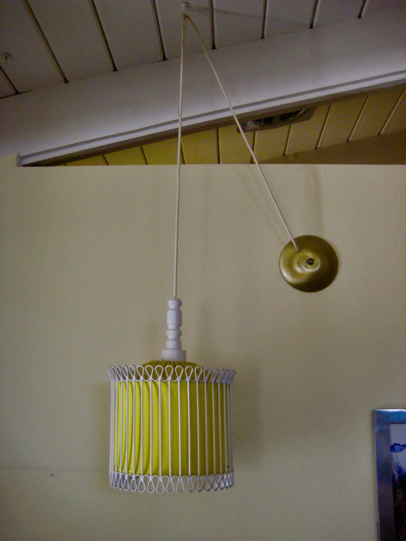 Mid-Century Modern White and Yellow Iron Chandelier - 2