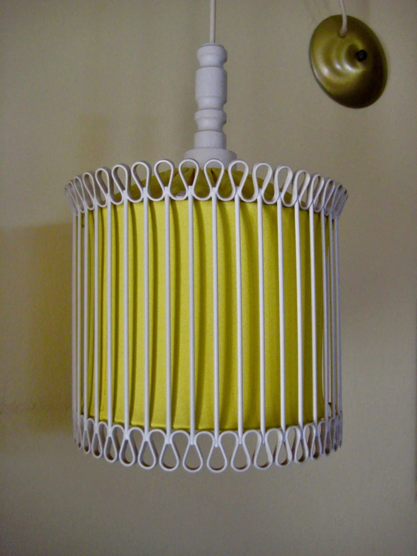 Mid-Century Modern White and Yellow Iron Chandelier - 3