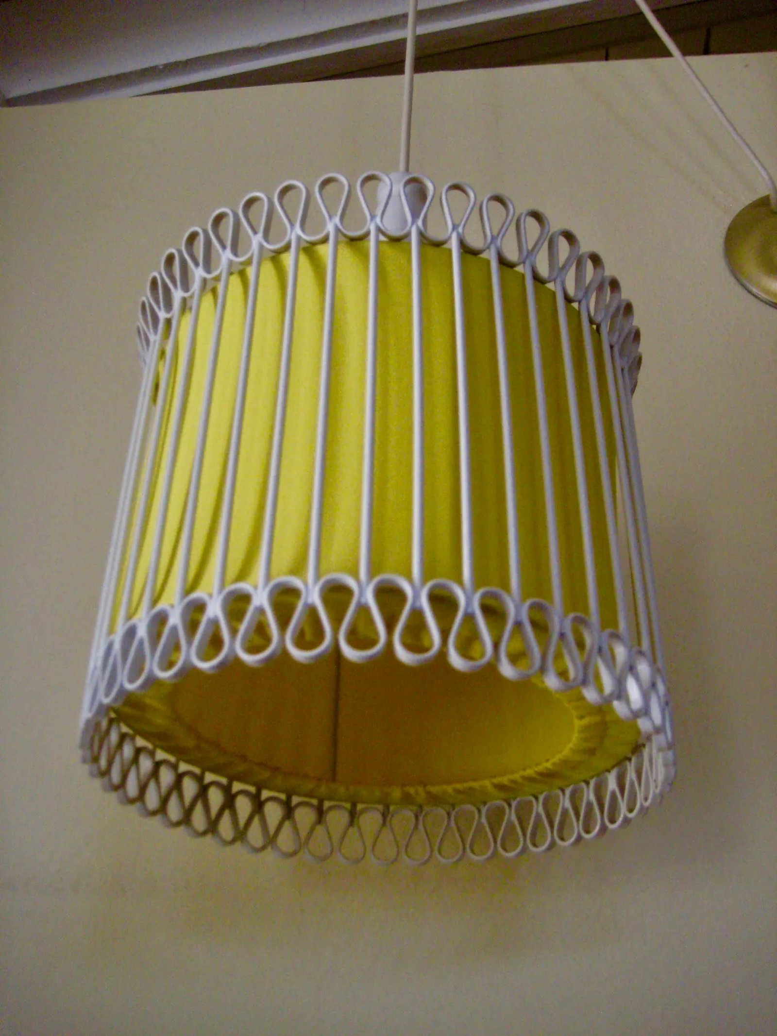 Mid-Century Modern White and Yellow Iron Chandelier - 5