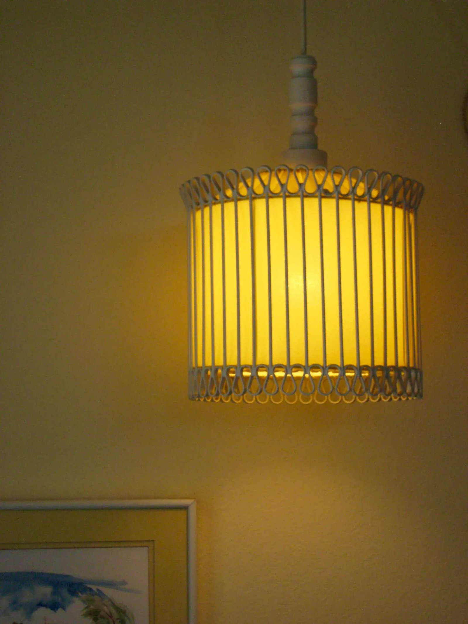 Mid-Century Modern White and Yellow Iron Chandelier - 9