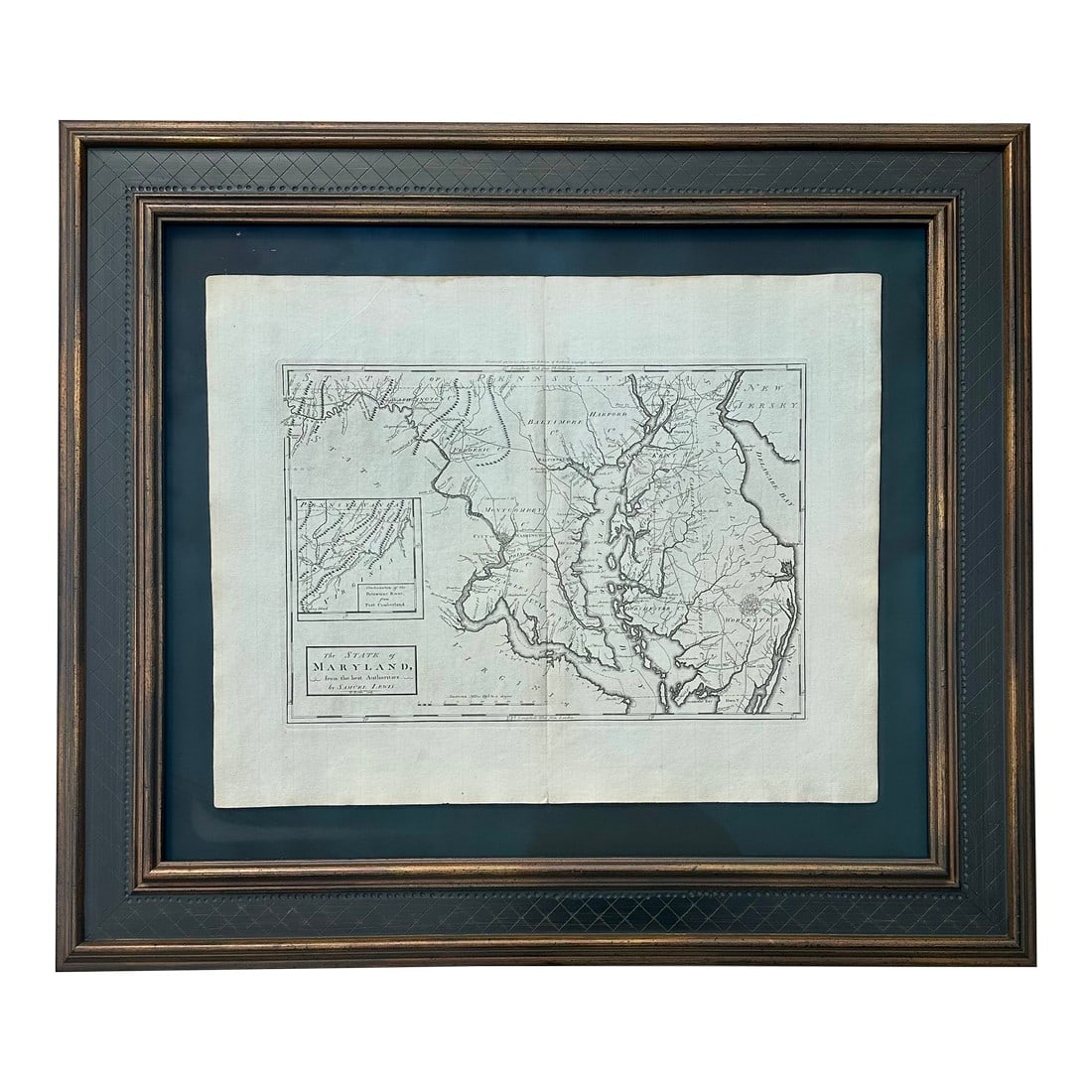 Maryland, 1st Edition by Matthew Carey, 1795 (Framed): Original copper engraving, first edition by Matthew Carey, 1795. This significant map of Maryland also features areas of Delaware, parts of Pennsylvania, New Jersey, and Virginia. It highlights an