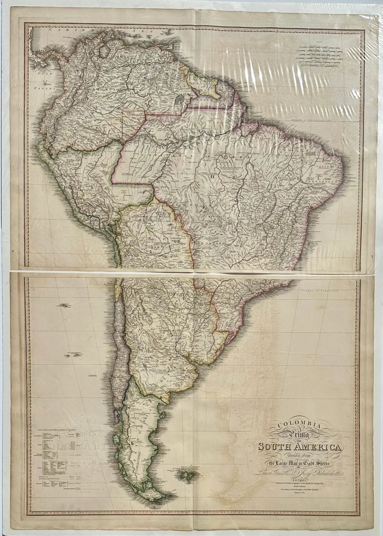 South America & Columbia Original Map by Faden 1823 - 2