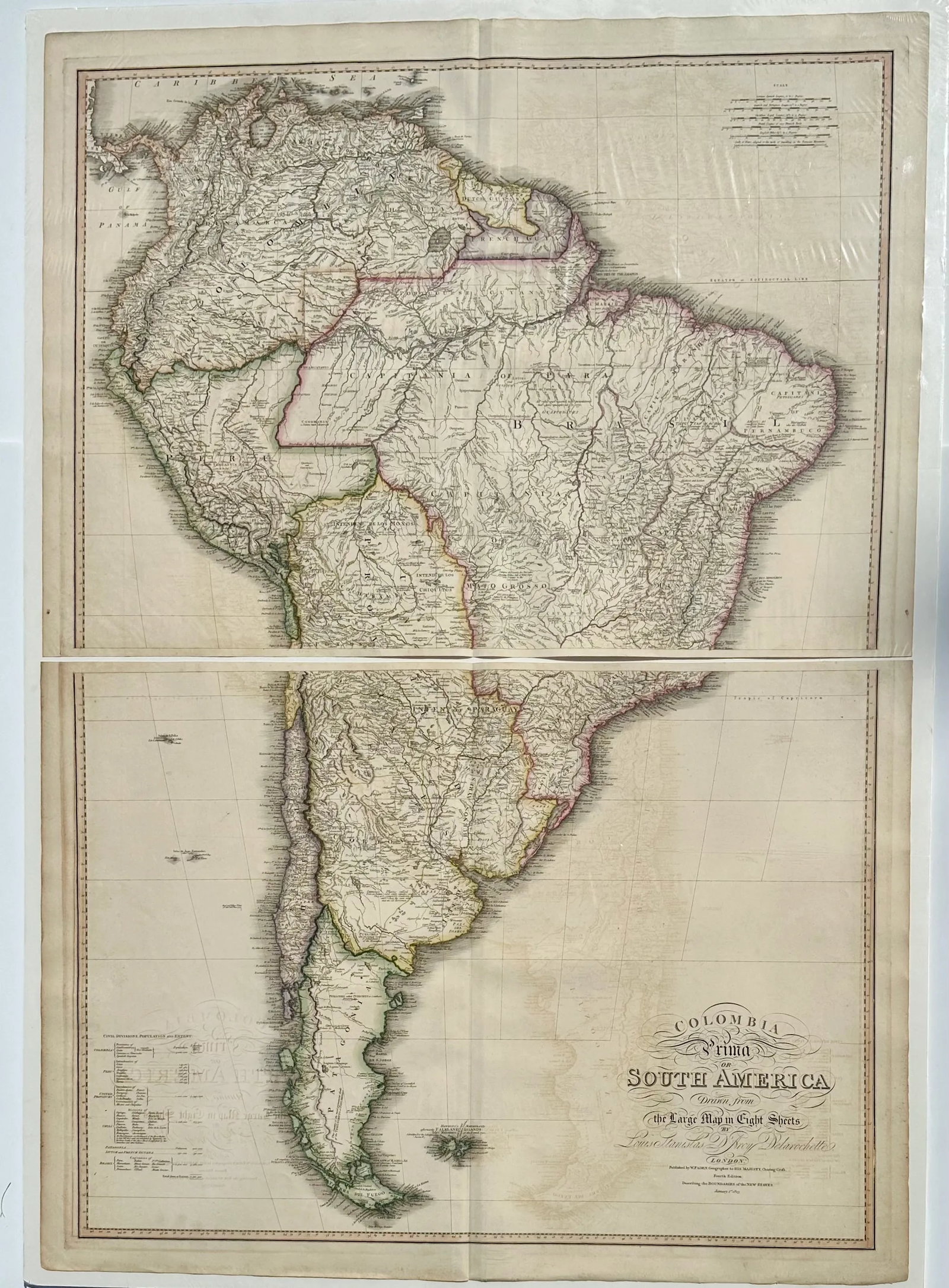 South America & Columbia Original Map by Faden 1823 - 3