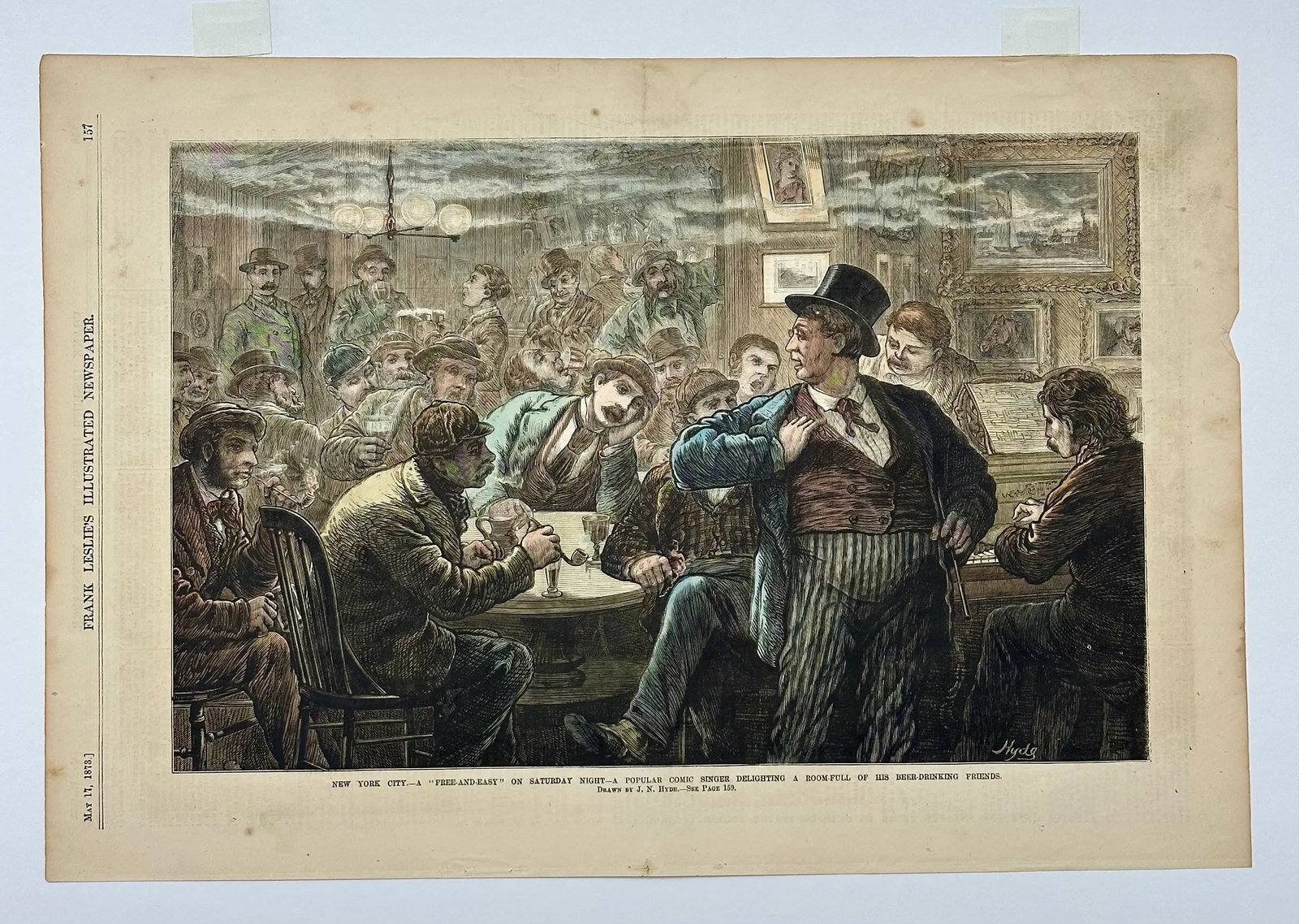New York City on a Saturday Night, Original Engraving, 1873 - 4