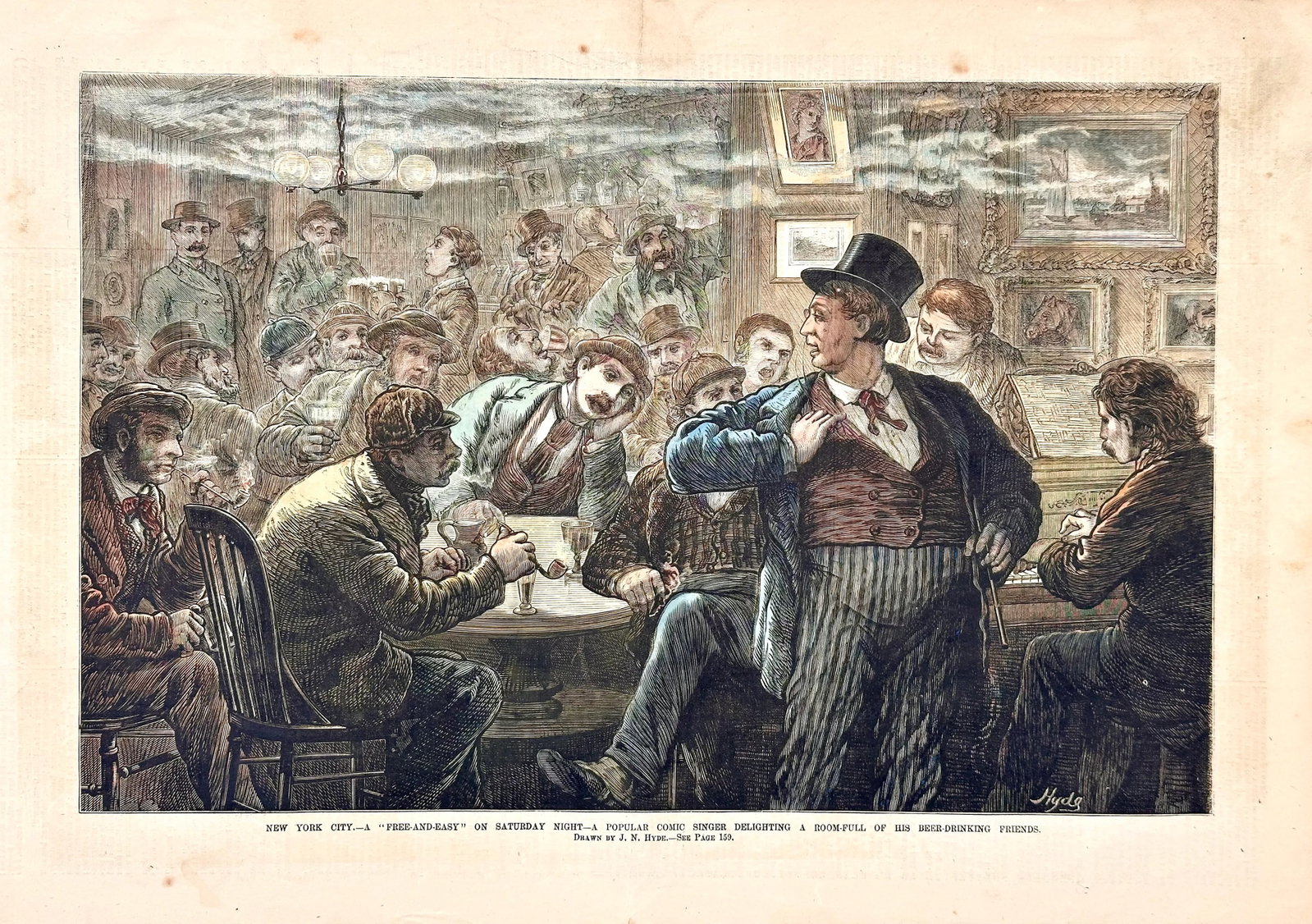 New York City on a Saturday Night, Original Engraving, 1873 - 5
