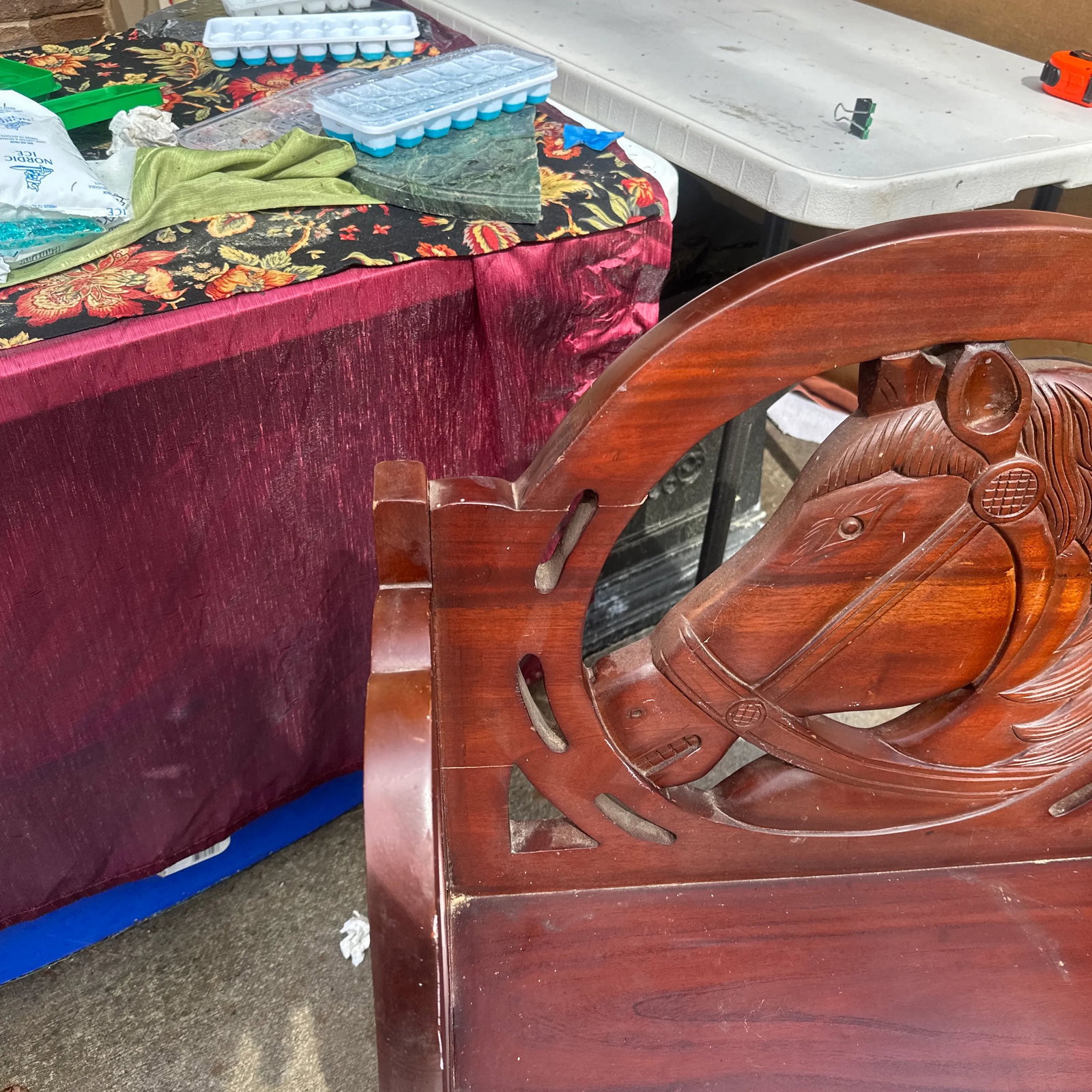 1970s Solid Mahogany Carved Horse Accent Chair - 2