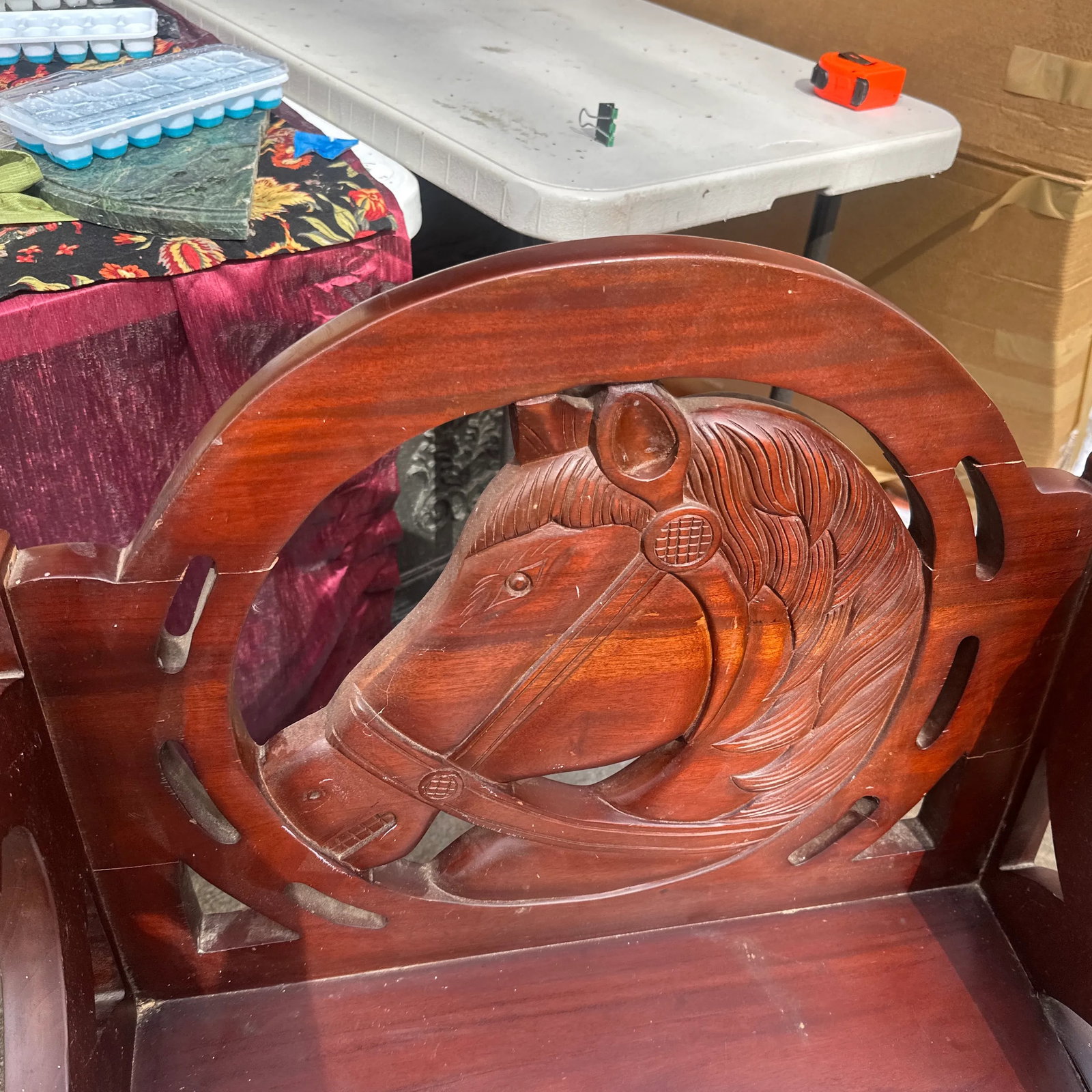 1970s Solid Mahogany Carved Horse Accent Chair - 3