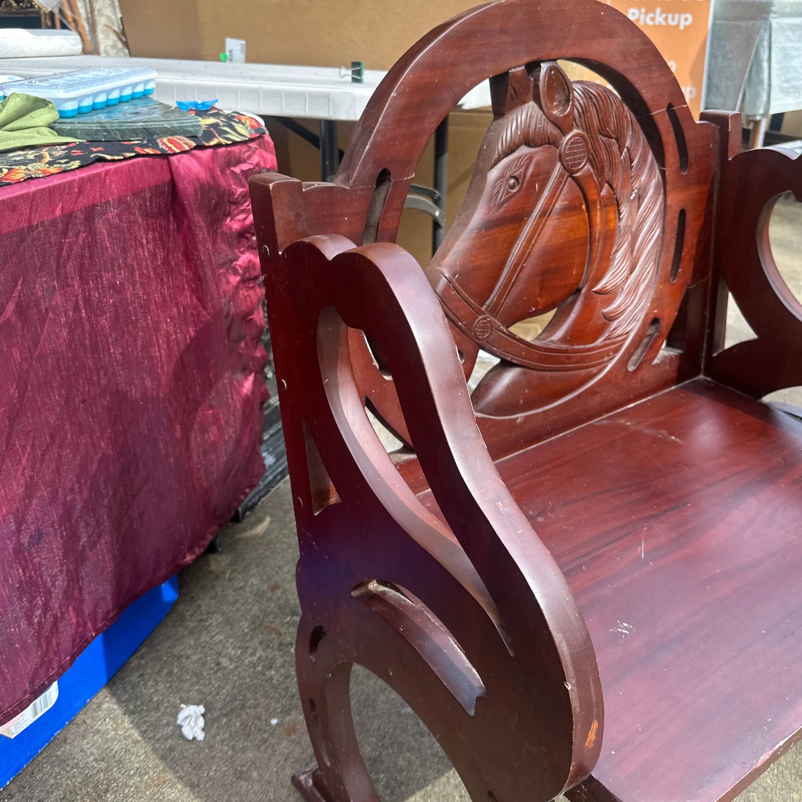 1970s Solid Mahogany Carved Horse Accent Chair - 9