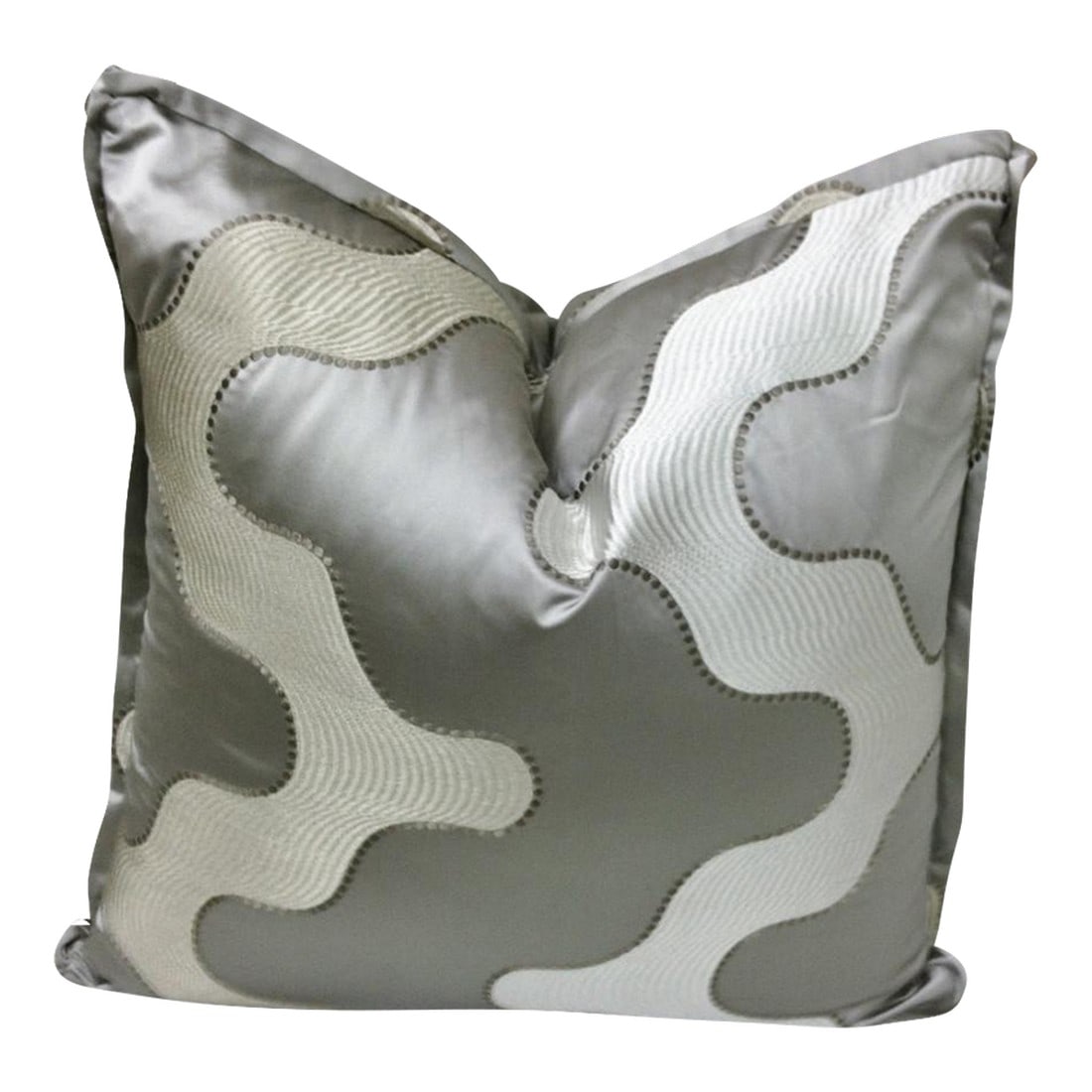 Jewel Throw Pillow, Fabric by Zimmer + Rohde: An absolutely stunning throw pillow with an embroidered wave pattern from Zimmer + Rohde; Geometrics Collection, Jewel with a self 1/2 inch flange all round with tucks on corners. Very Chic! Shown in