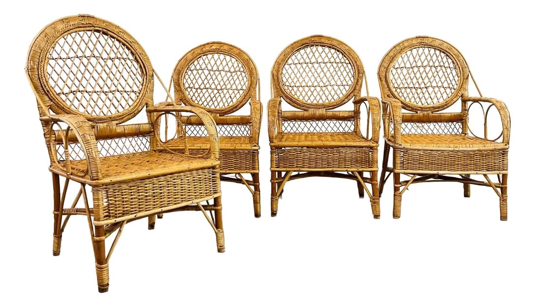 Vintage Bamboo and Rattan Armchairs, Set of 4 (1 of 13)