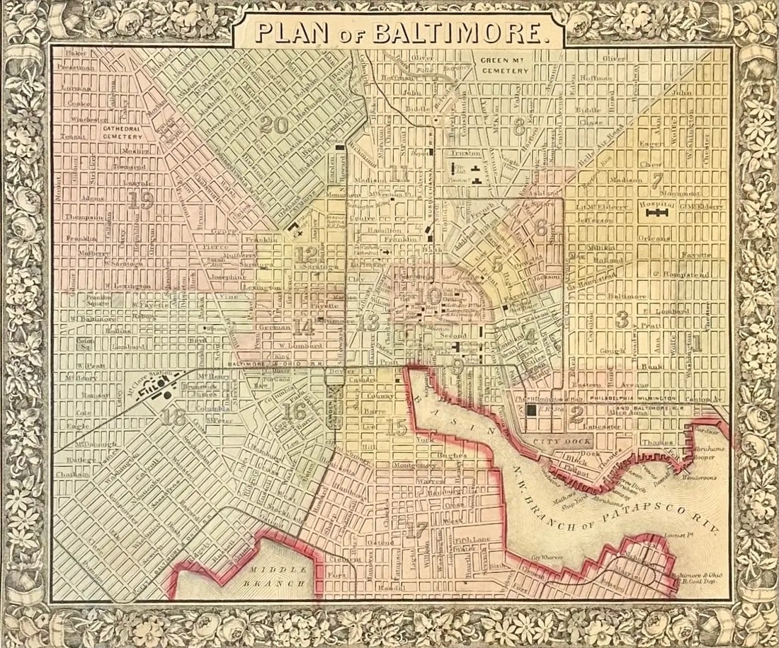 Baltimore, Original Engraving by Samuel Mitchell, 1863