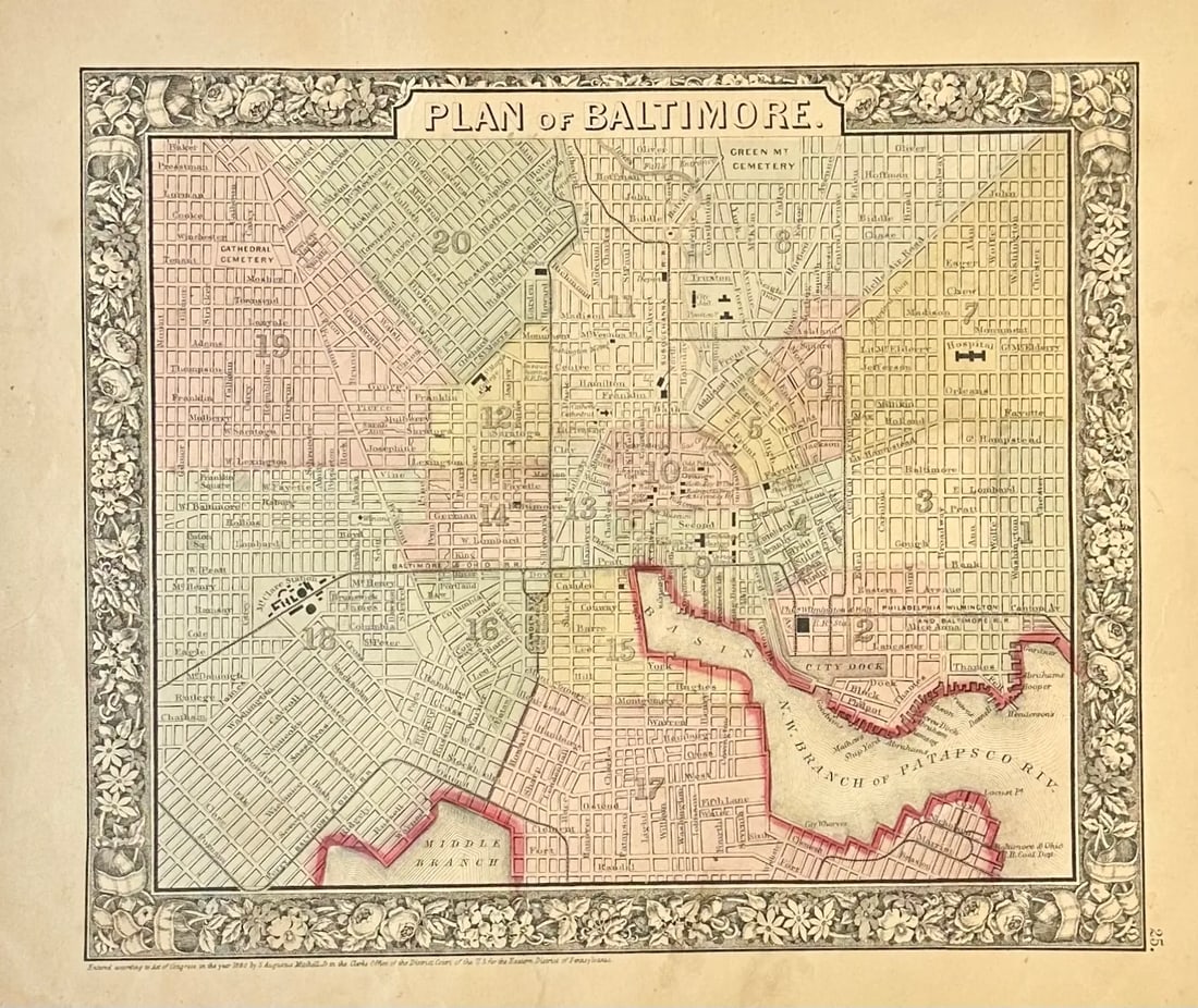 Baltimore, Original Engraving by Samuel Mitchell, 1863 - 2
