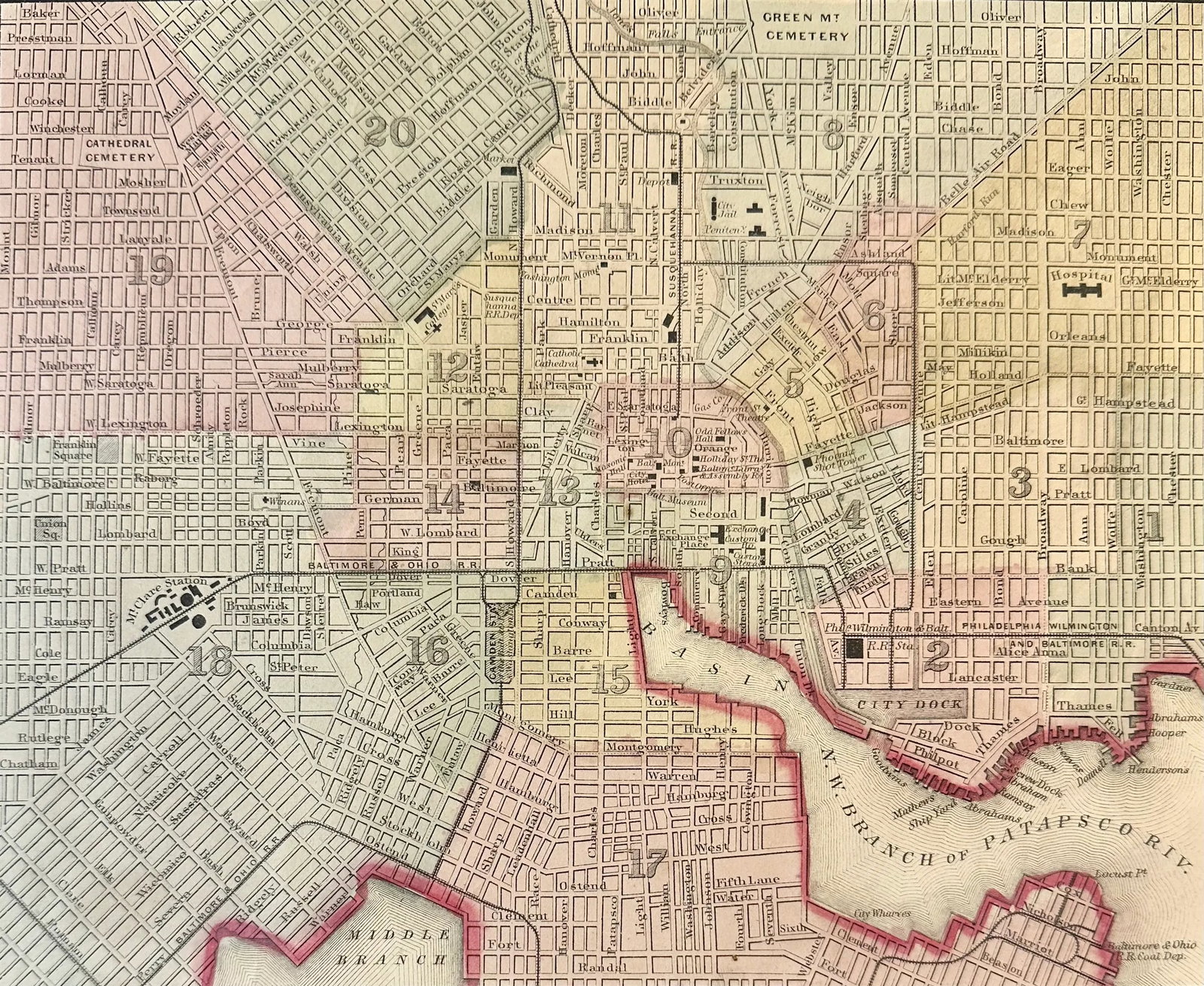 Baltimore, Original Engraving by Samuel Mitchell, 1863 - 4
