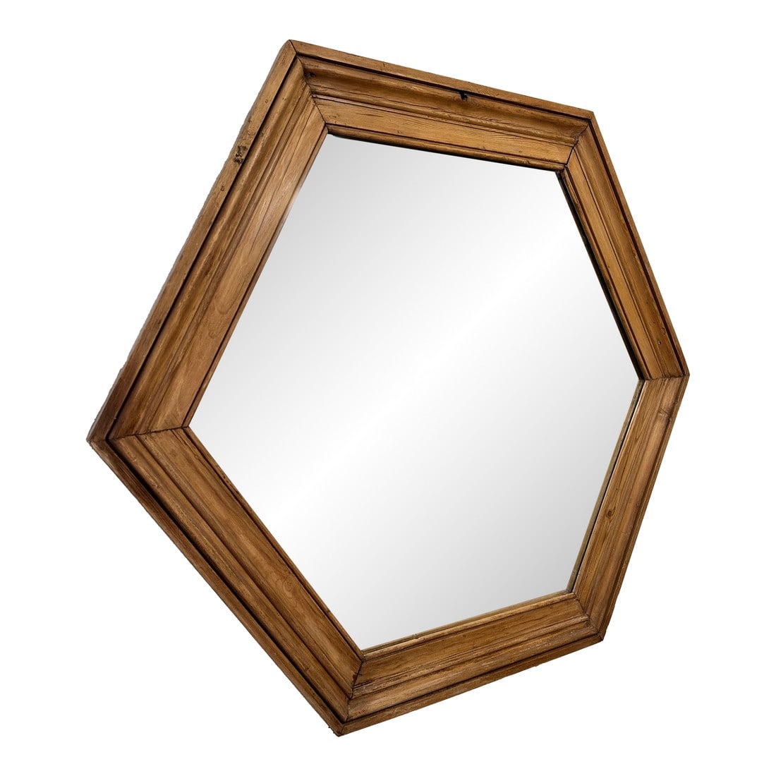 Handmade Hexagon Beveled Yellow Pine Framed Wall Mirror (1 of 4)