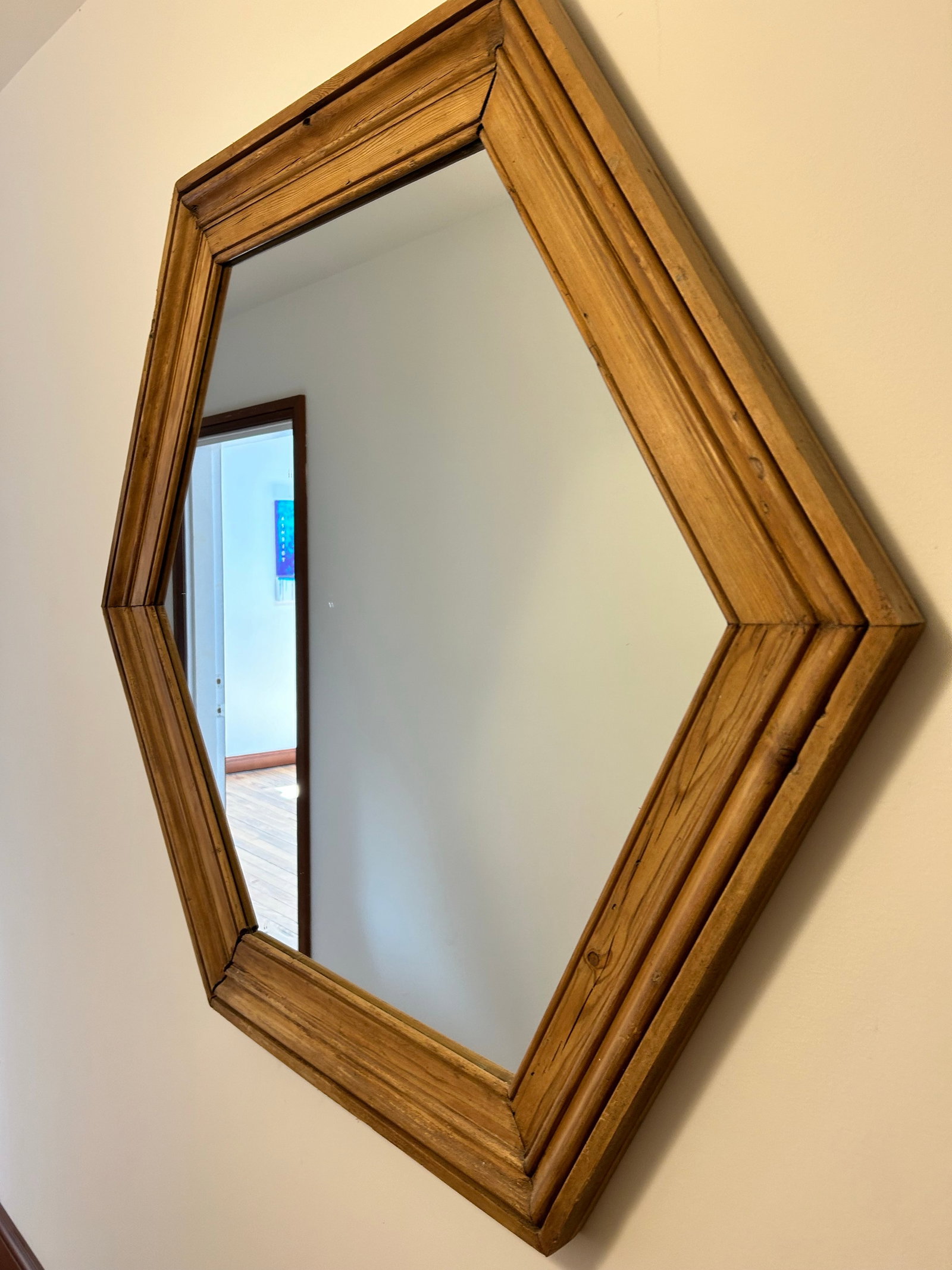 Handmade Hexagon Beveled Yellow Pine Framed Wall Mirror - 2