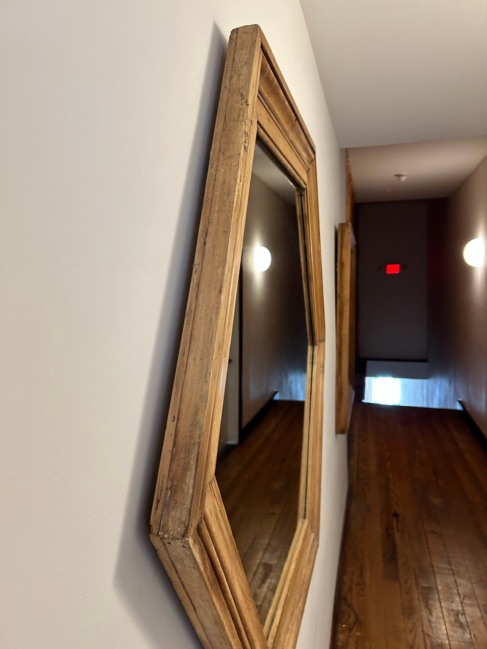Handmade Hexagon Beveled Yellow Pine Framed Wall Mirror - 4