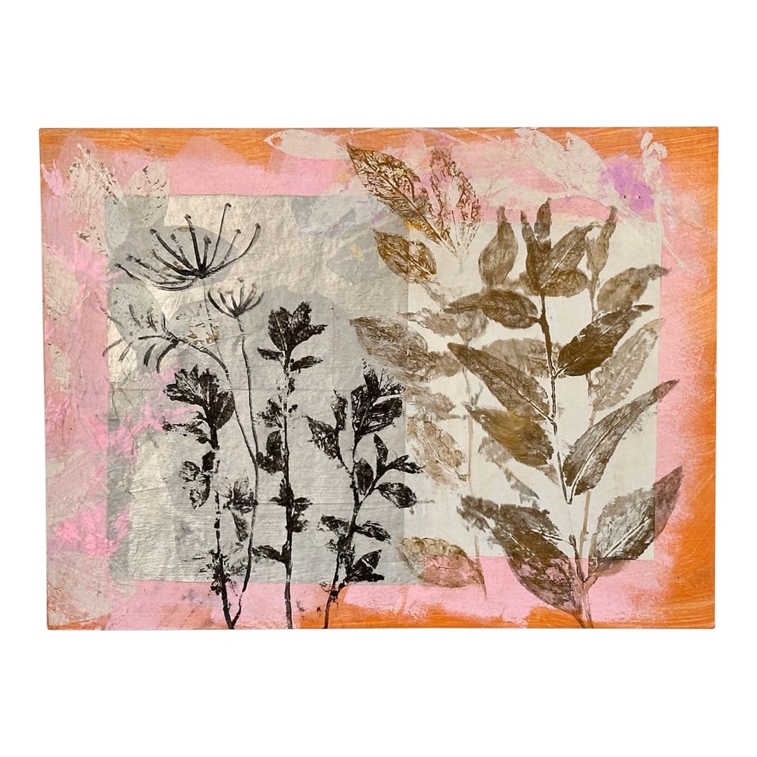 Spring, Original Collage by Hunter Hogan: I collect and print local botanicals. I use these in my collages, layering with paint and metallic papers. I find the combination of painting and collaging my printed materials very exciting. All of