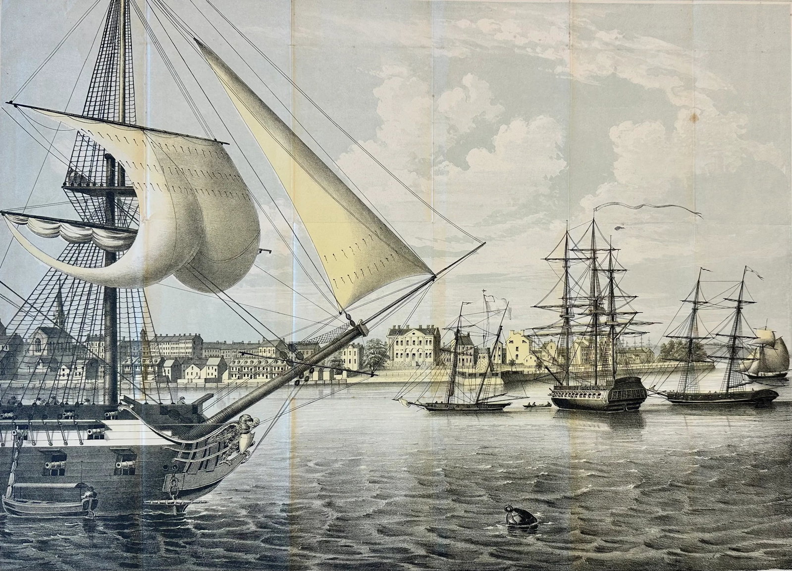 New York City Harbor Original Lithograph by George Hayward, 1862 - 2