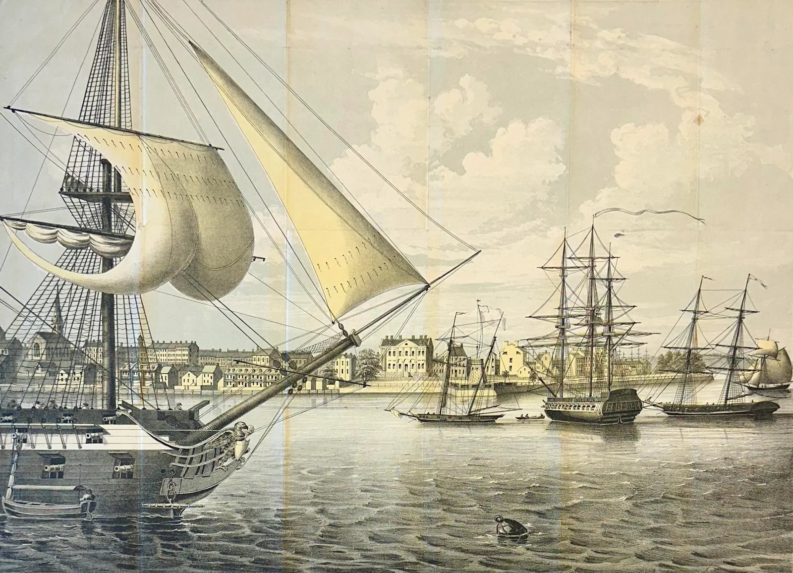 New York City Harbor Original Lithograph by George Hayward, 1862 - 4