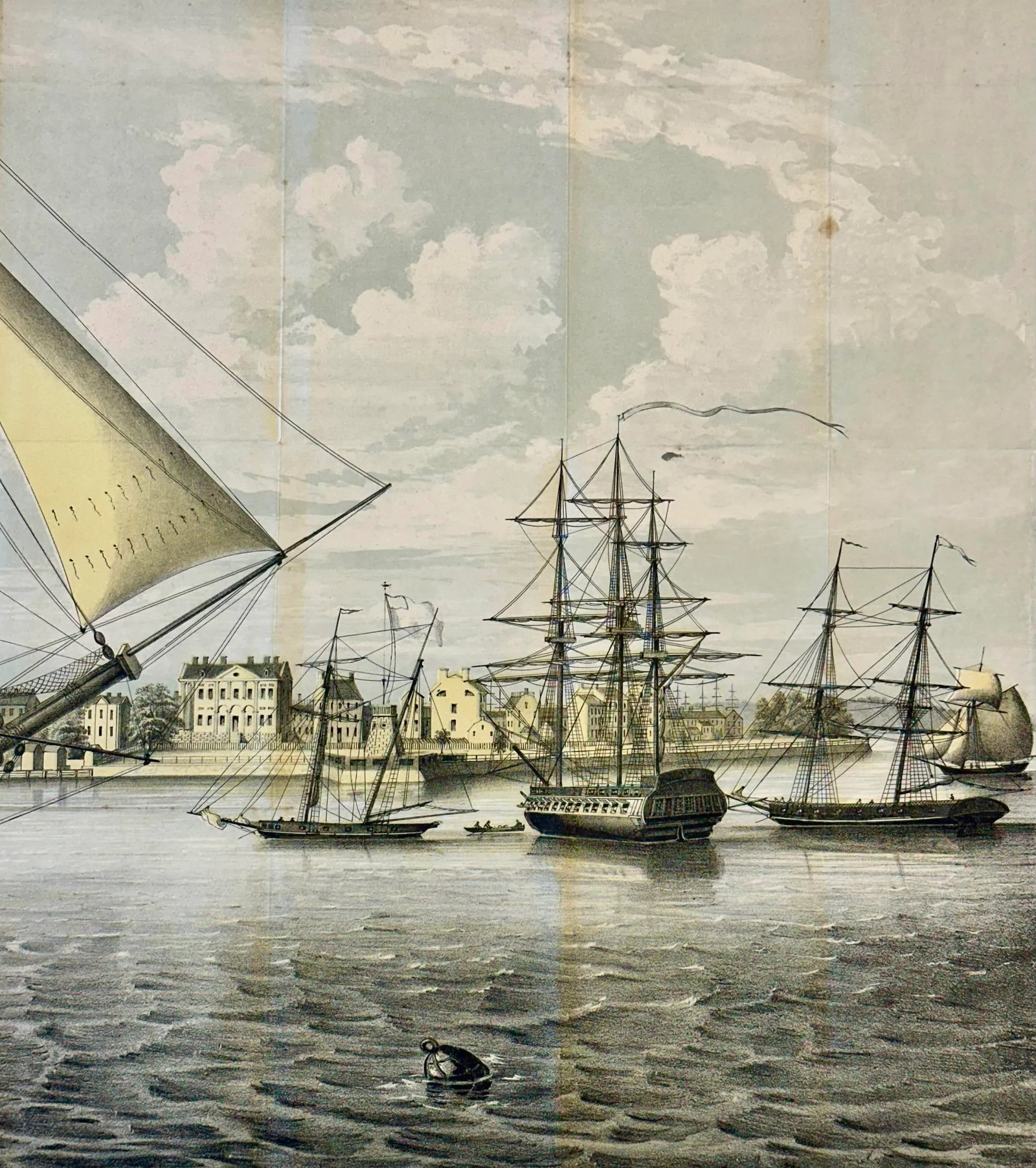 New York City Harbor Original Lithograph by George Hayward, 1862 - 5