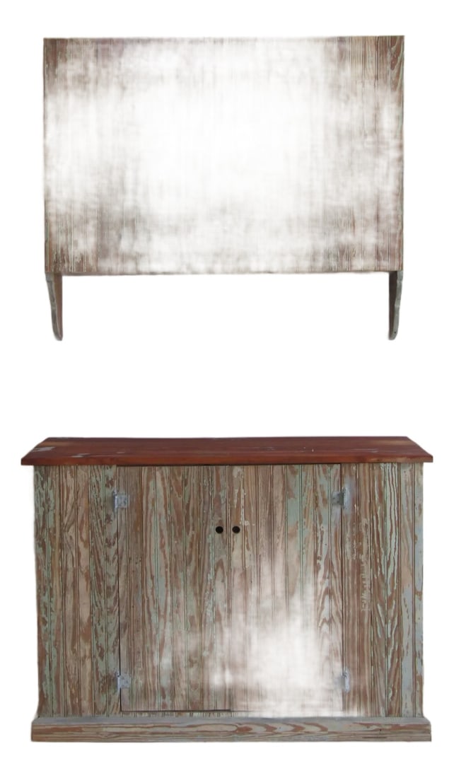 Coastal / Farmhouse Distressed Wood Cabinet Set of 2 (1 of 9)