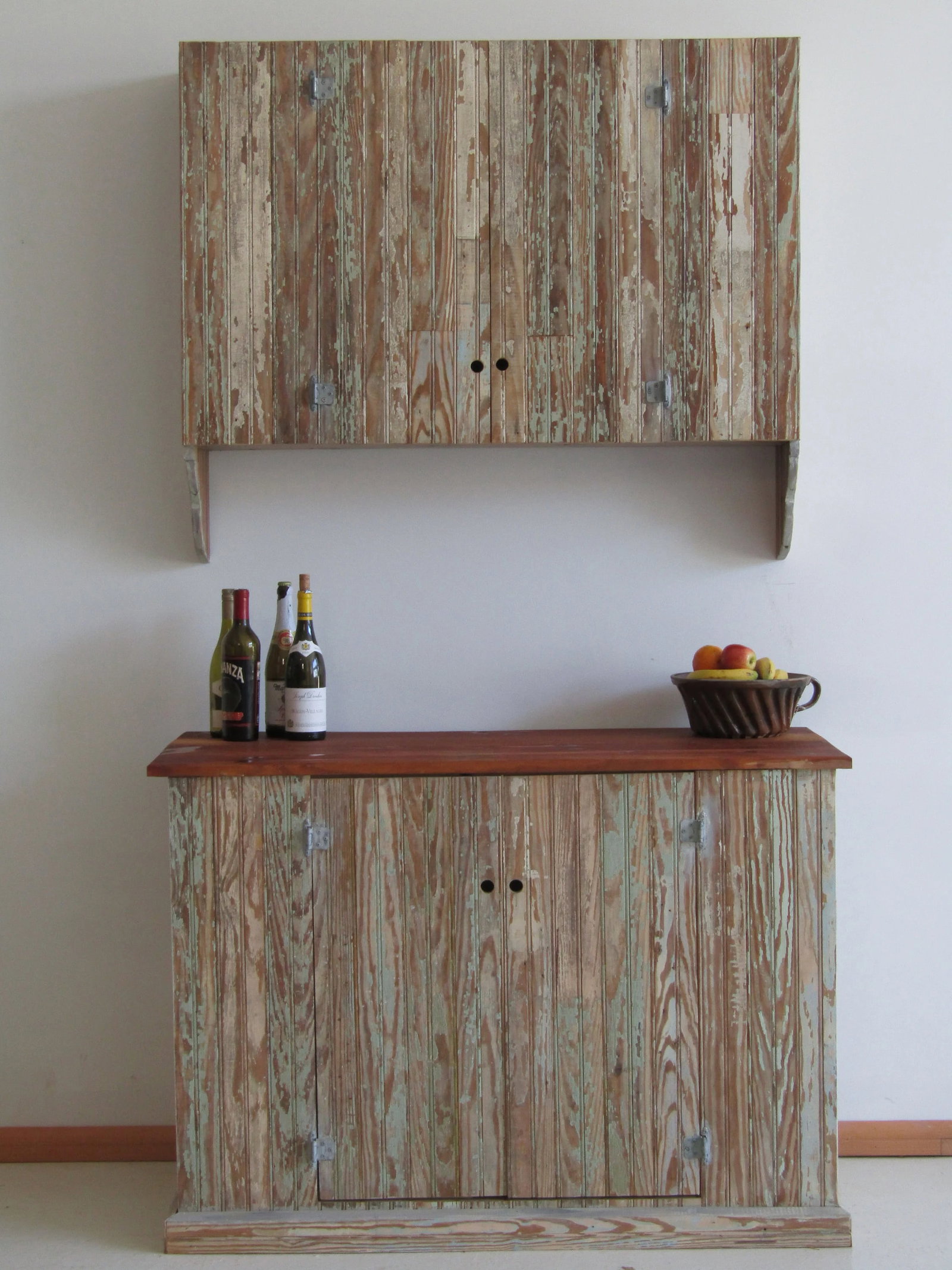 Coastal / Farmhouse Distressed Wood Cabinet Set of 2 - 2