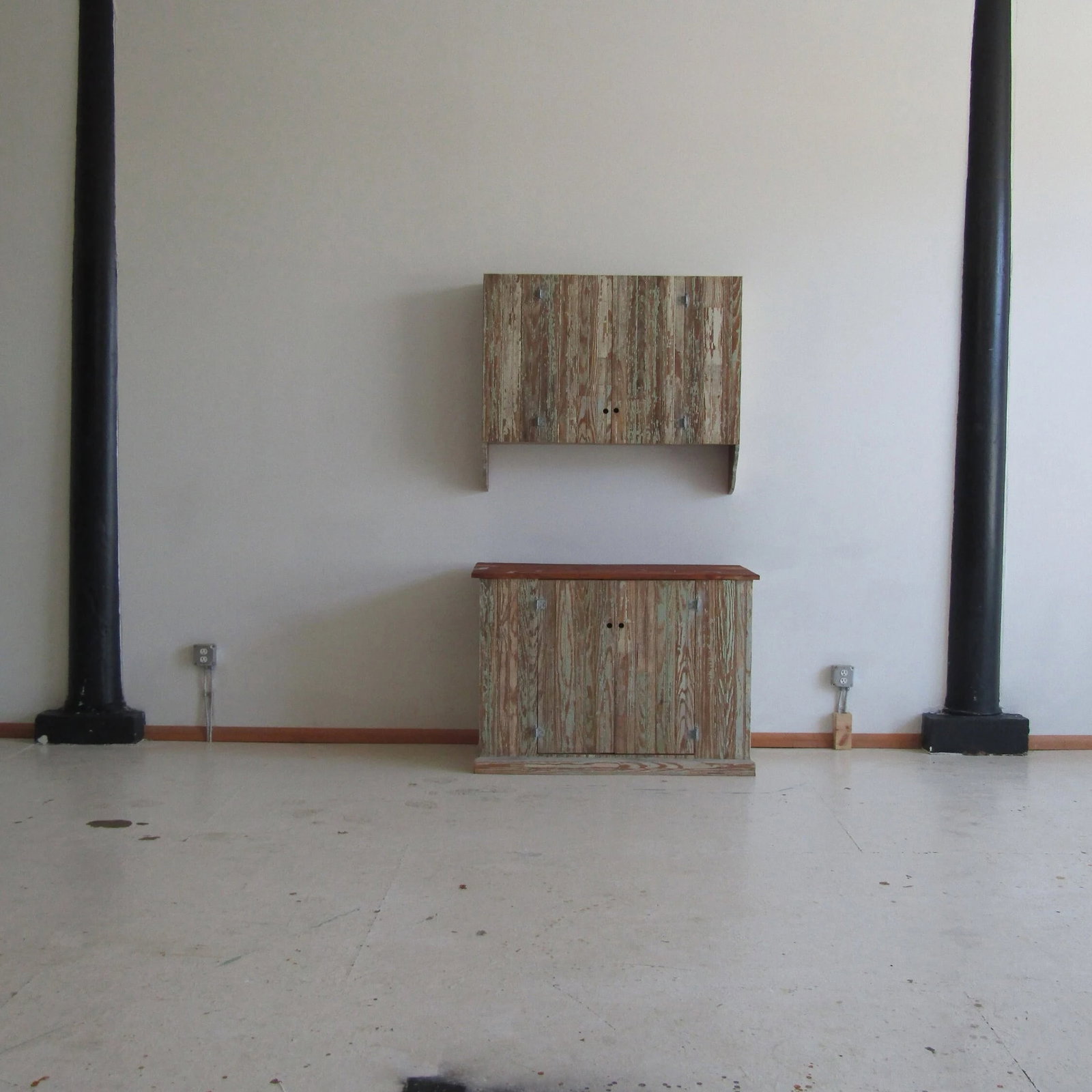 Coastal / Farmhouse Distressed Wood Cabinet Set of 2 - 3