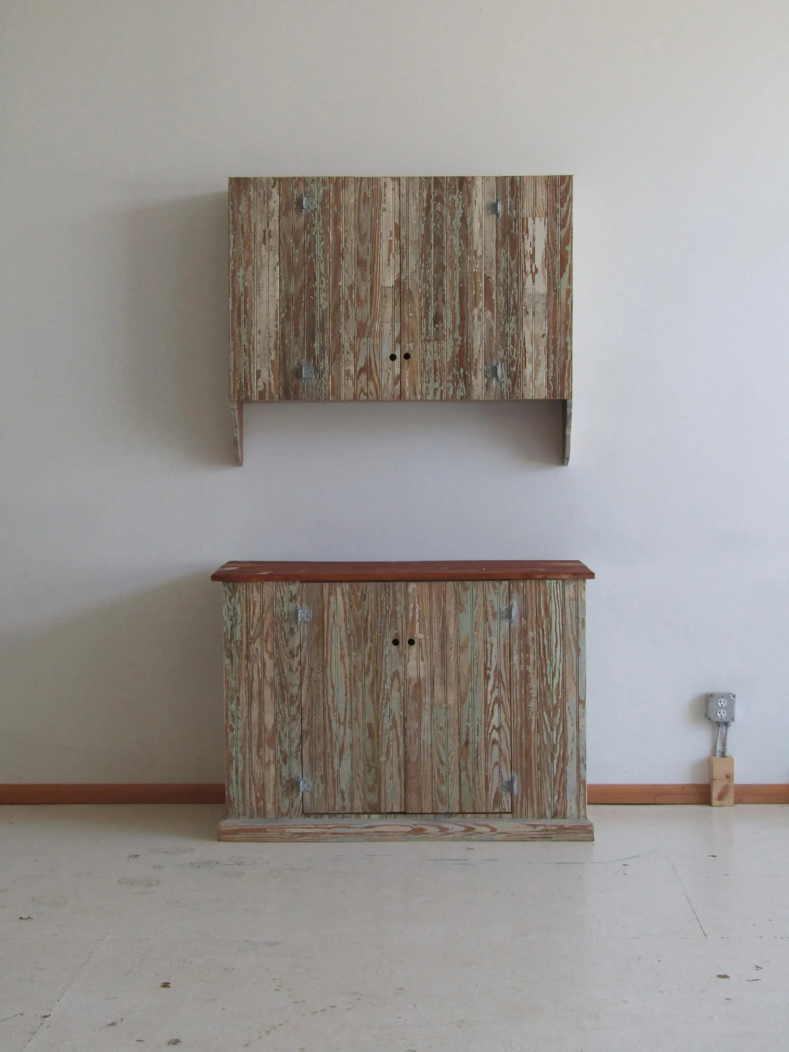 Coastal / Farmhouse Distressed Wood Cabinet Set of 2 - 4