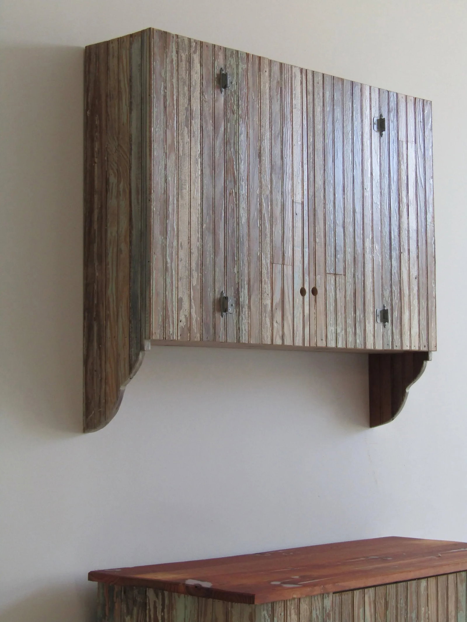 Coastal / Farmhouse Distressed Wood Cabinet Set of 2 - 5