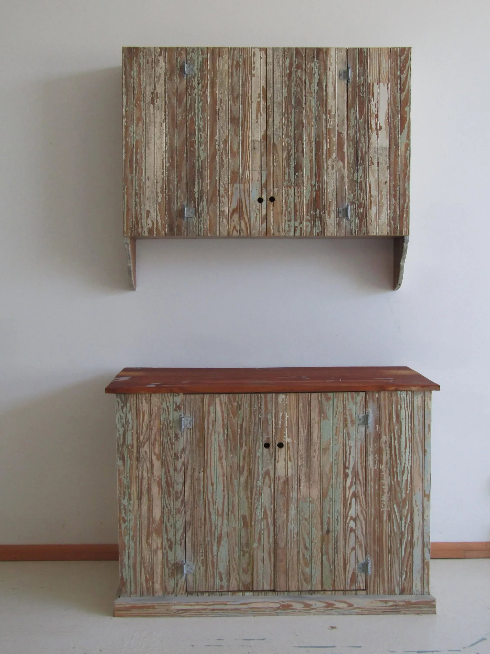 Coastal / Farmhouse Distressed Wood Cabinet Set of 2 - 6
