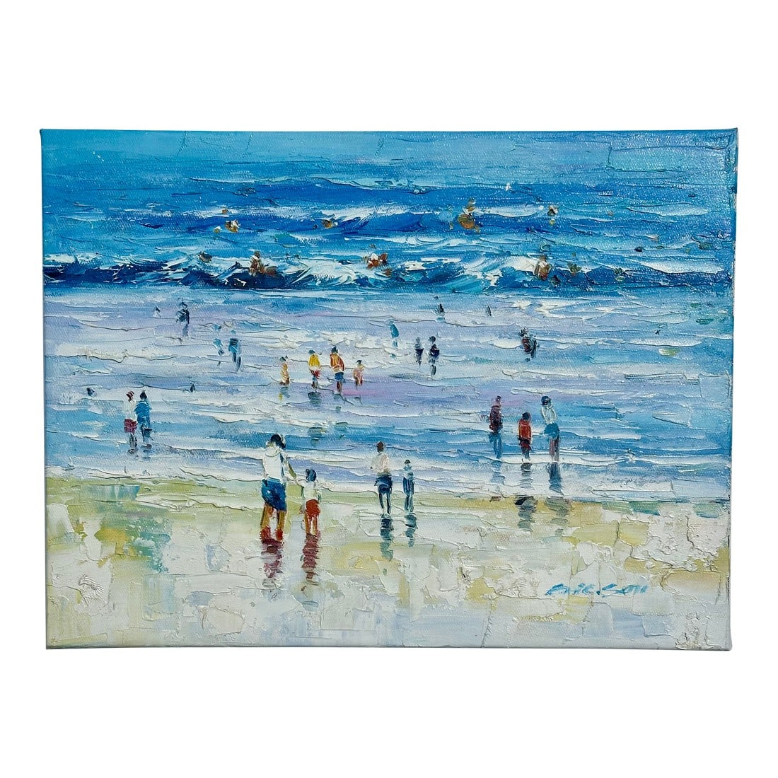 Contemporary Coastal Beach Scene Original Oil on Canvas by Ericson: Original oil on canvas by Ericson. Unframed. Dimensions: 16" x 12" Please note: If you purchase multiple items, we'll gladly combine shipping"”just send us a message. Also, we offer white glove