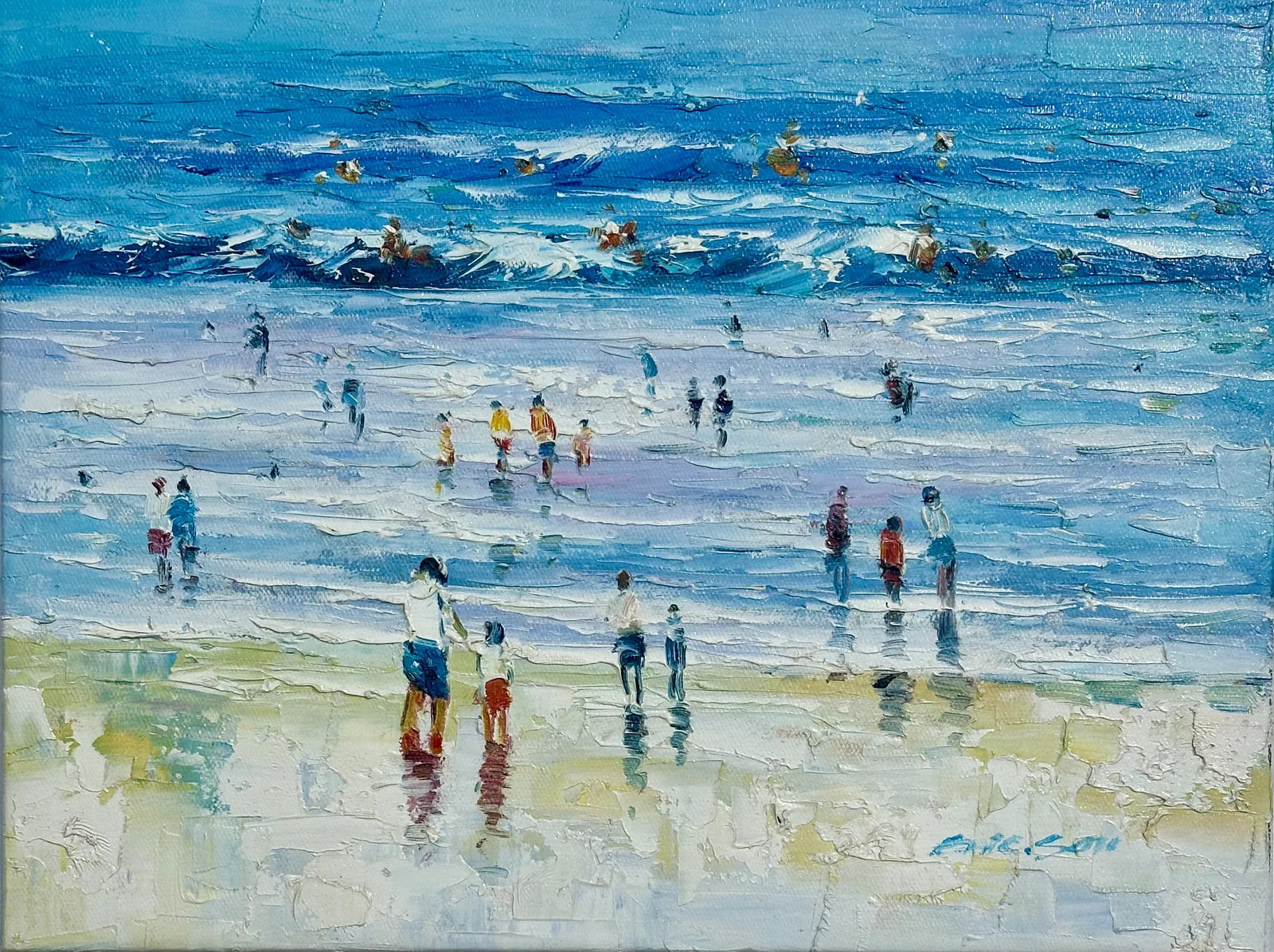 Contemporary Coastal Beach Scene Original Oil on Canvas by Ericson - 2