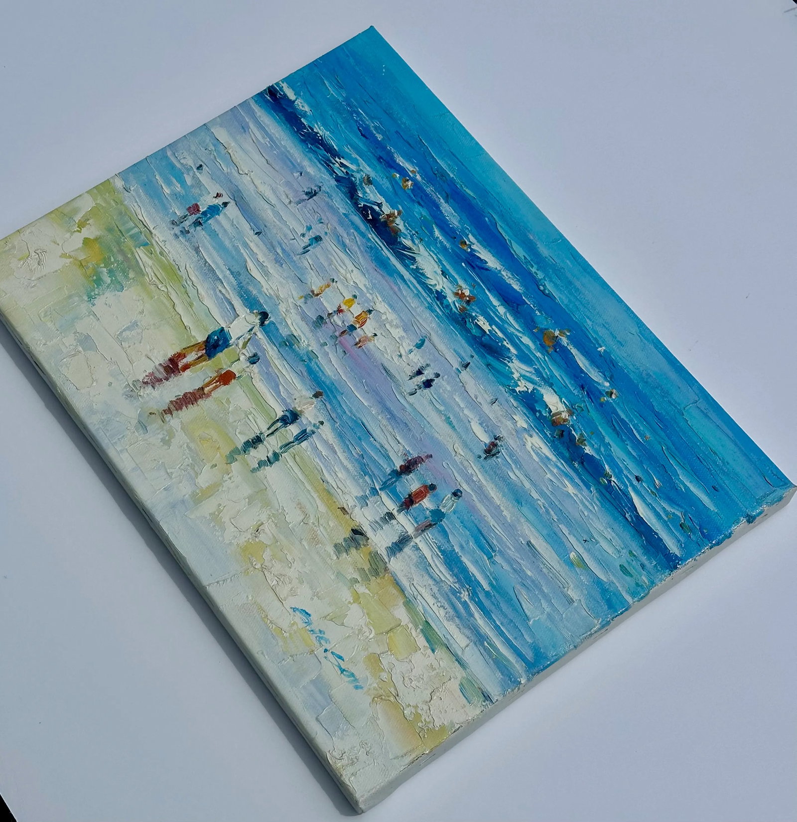 Contemporary Coastal Beach Scene Original Oil on Canvas by Ericson - 4