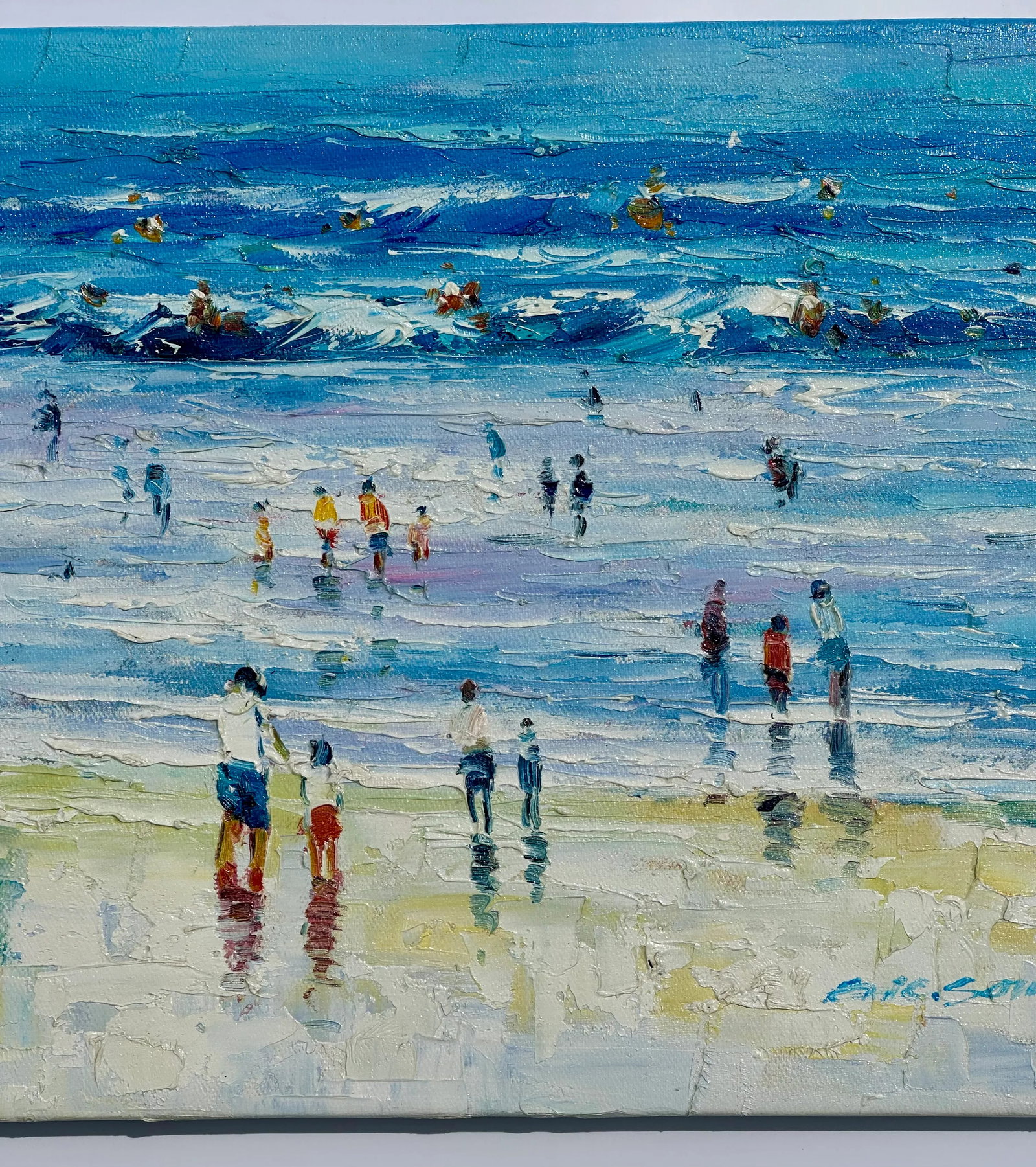 Contemporary Coastal Beach Scene Original Oil on Canvas by Ericson - 5
