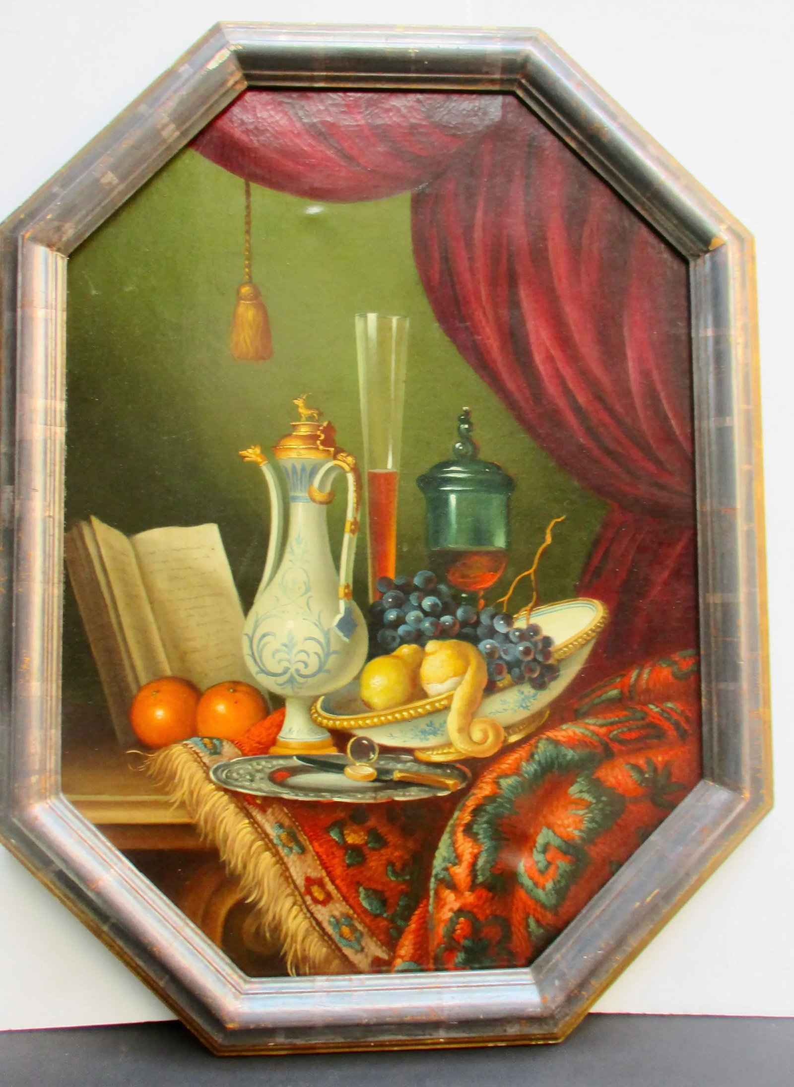 Antique Still-Life Oil on Octagon Canvas Unsigned Circa 1900 - 2
