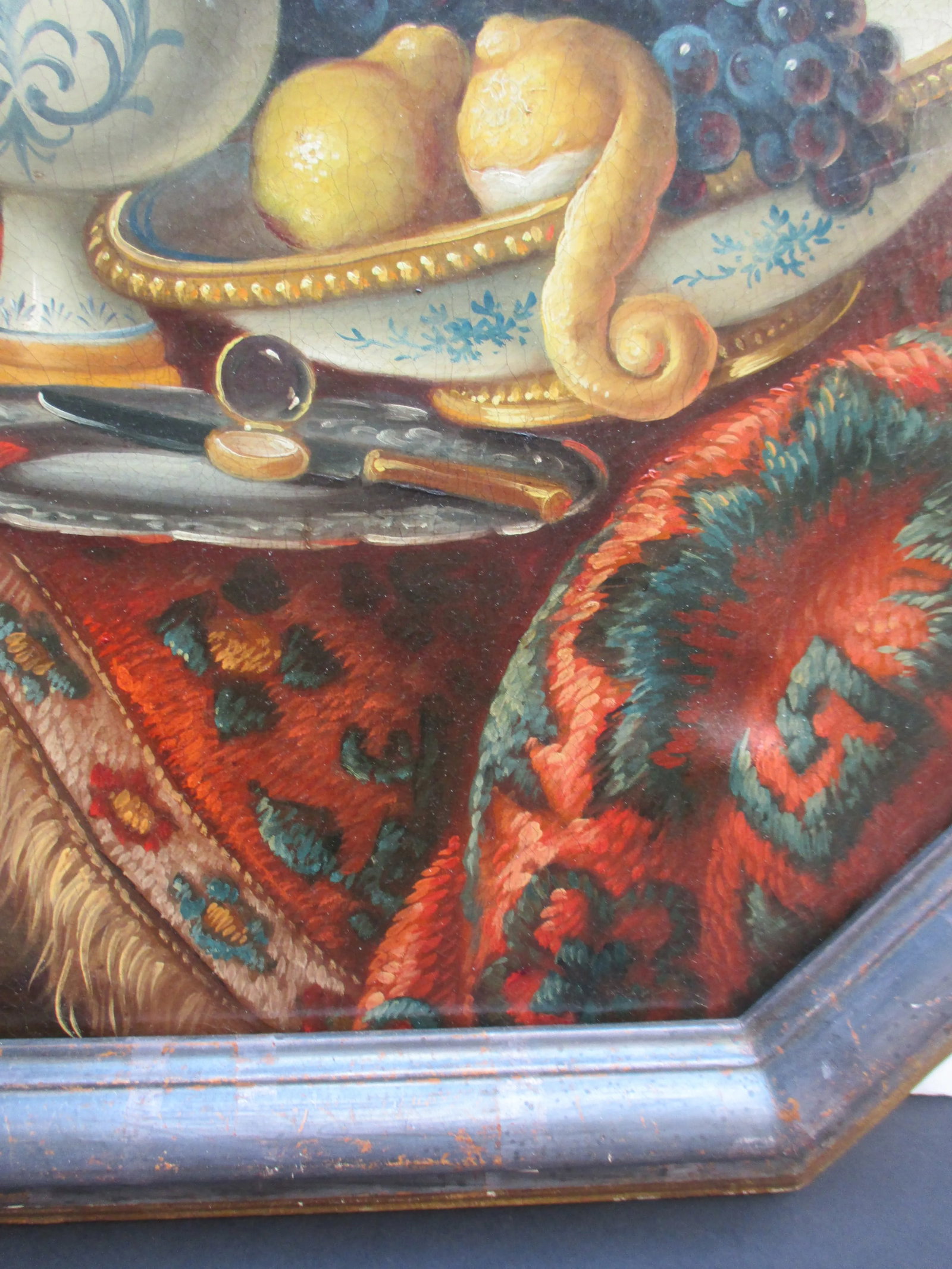 Antique Still-Life Oil on Octagon Canvas Unsigned Circa 1900 - 3