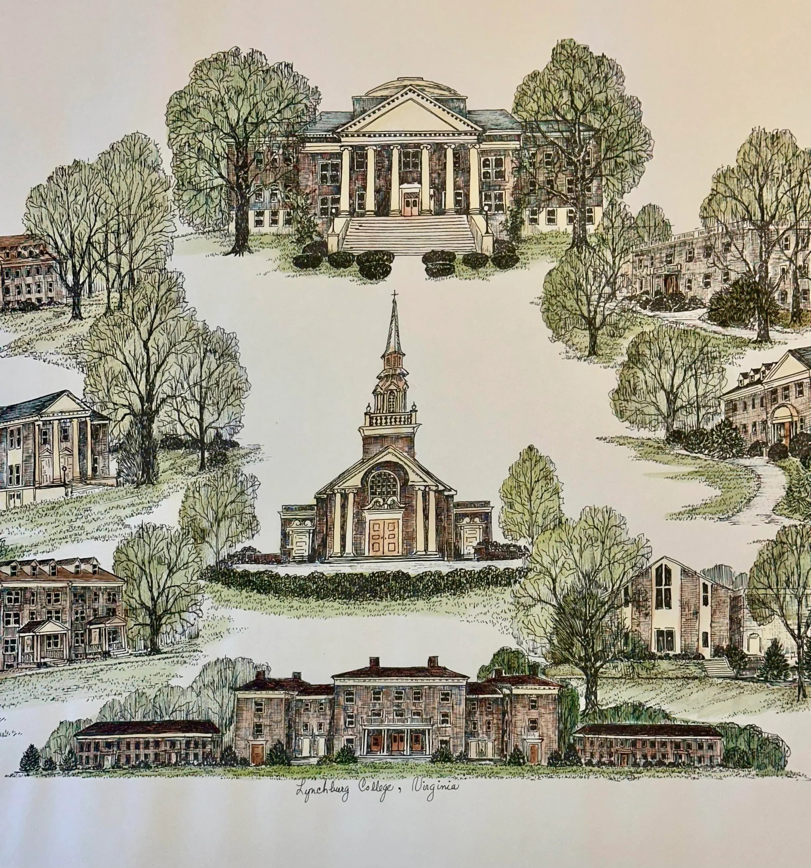 Lynchburg College Print by Liz Bryant - 2