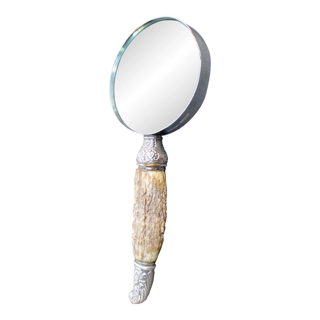 Vintage Stag-Handle and Sterling Silver Magnifier Glass.: Vintage stag antler with sterling silver mountings. Highly textured and aged horn handle. The magnifying glass is by Magnilux. The Stag Antler handle and Sterling silver mounting at the top, and the