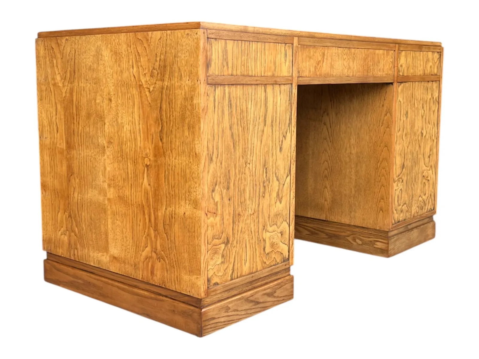 Restored Mid-Century Campaign Desk in Solid Oak With Black Inlay & Brass Pulls - 10
