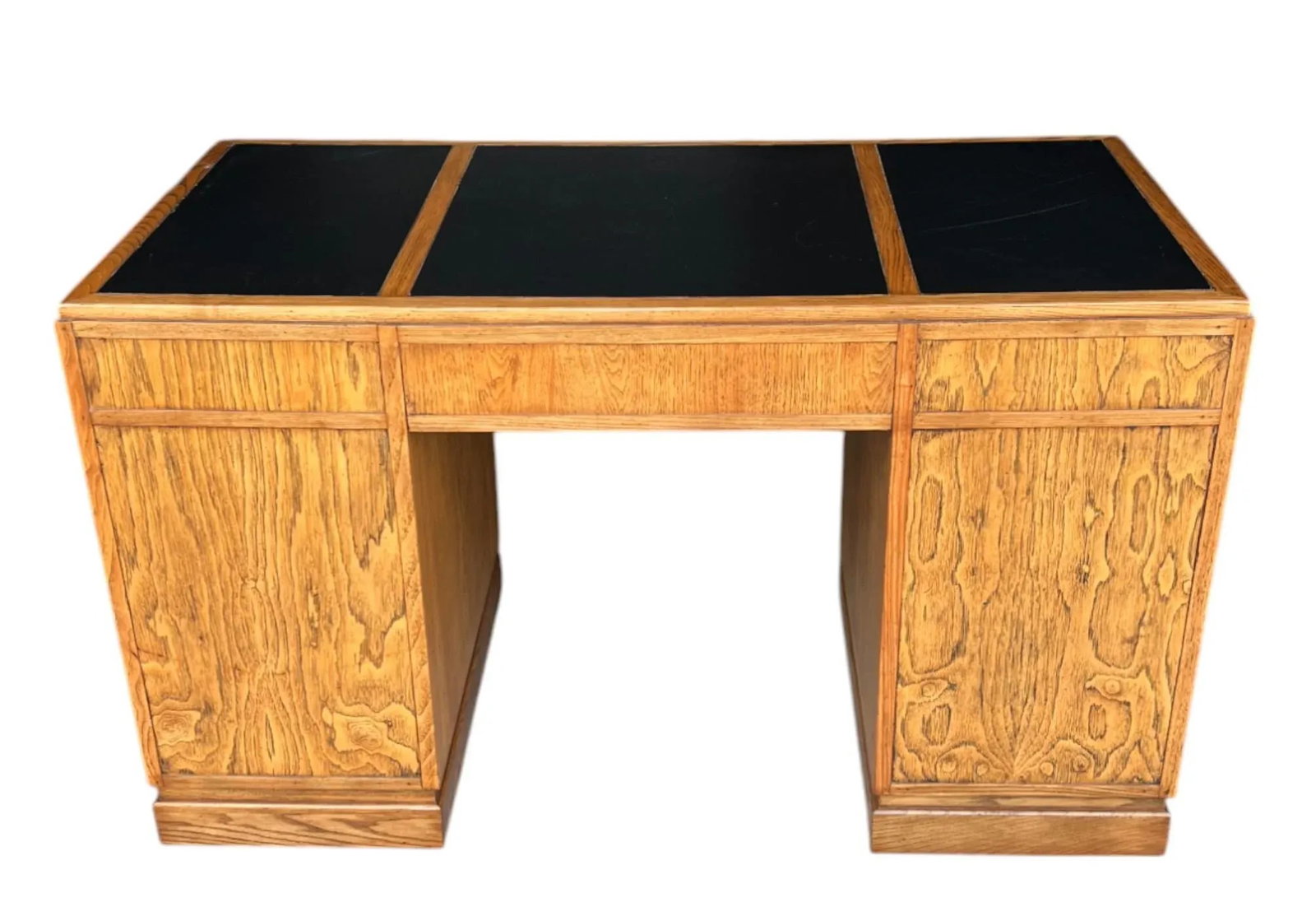 Restored Mid-Century Campaign Desk in Solid Oak With Black Inlay & Brass Pulls - 12