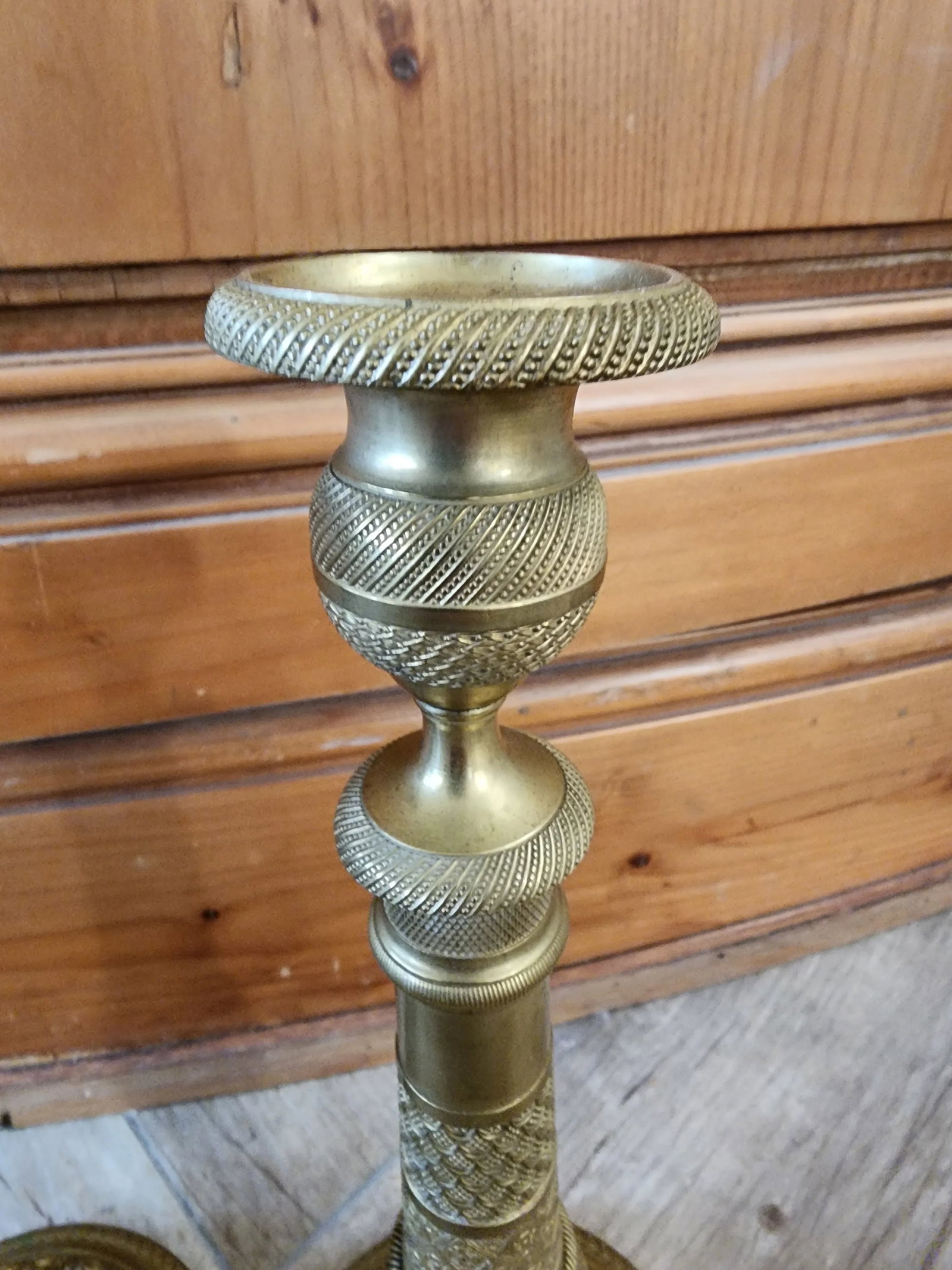 Pair of French Empire Brass Candlesticks - 5