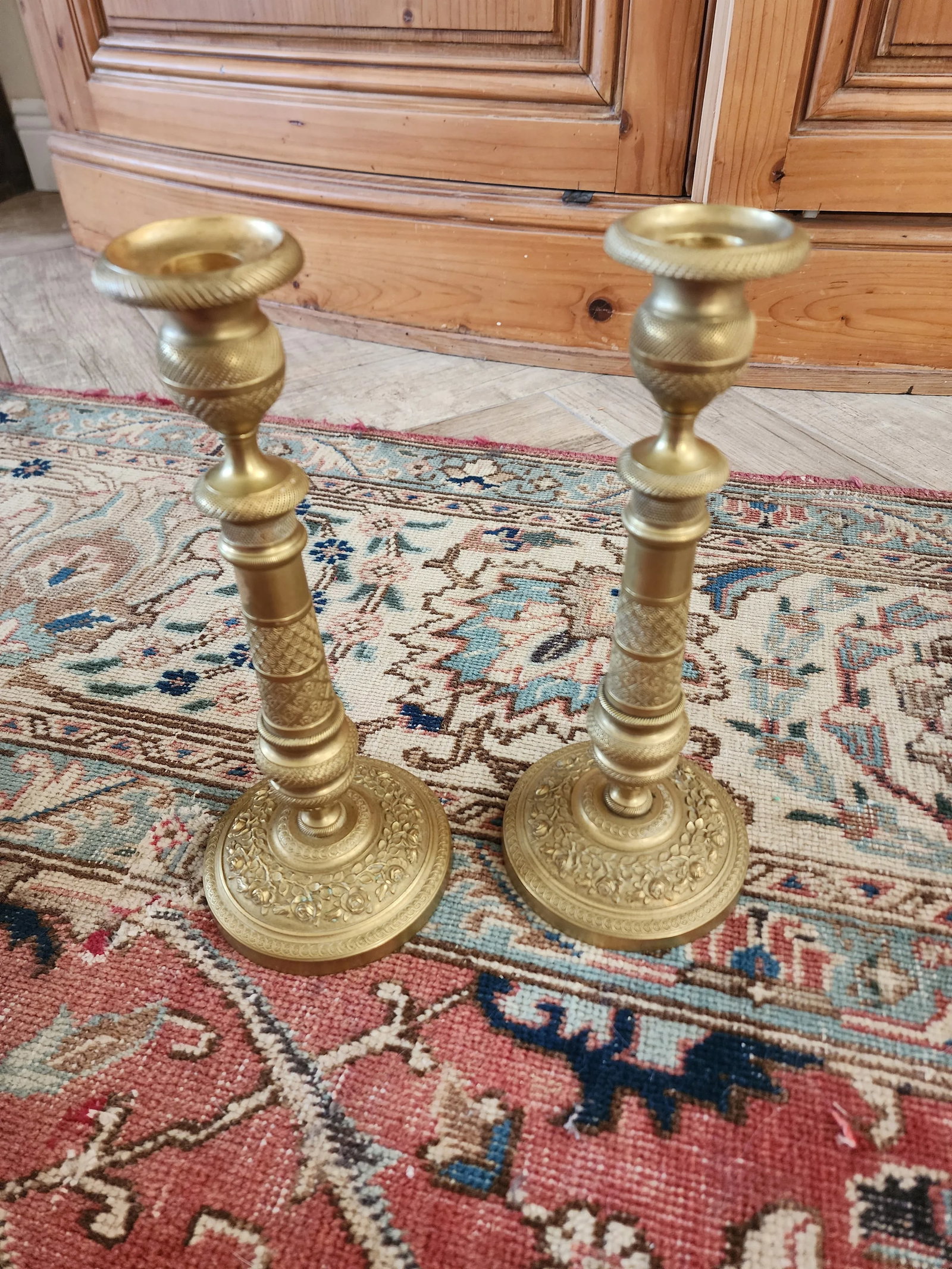 Pair of French Empire Brass Candlesticks - 8
