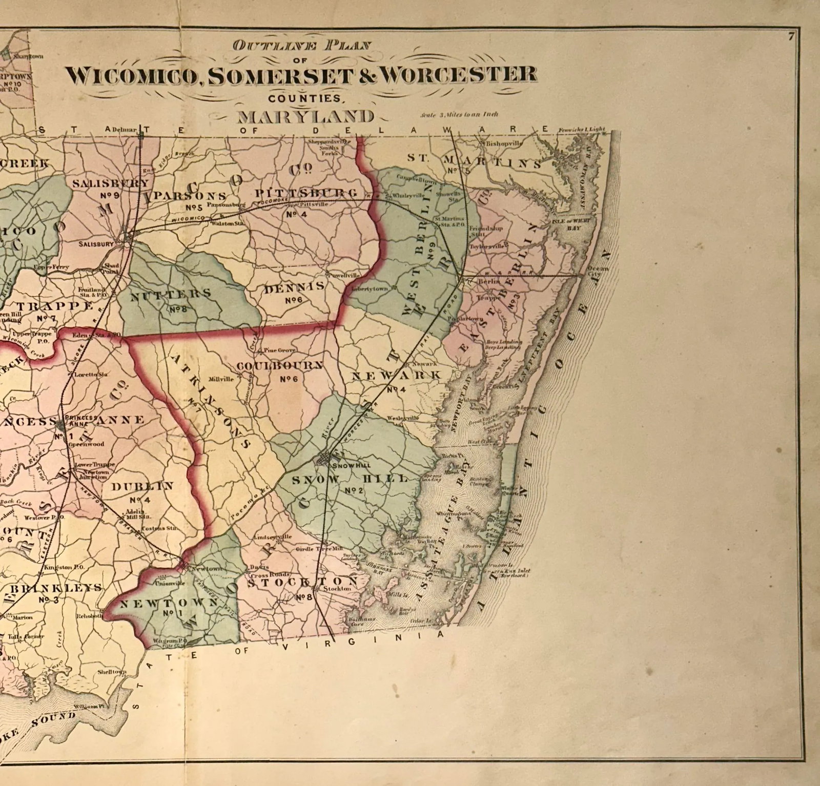 Maryland: Wicomico, Somerset & Worcester Counties Original Map, 1877 - 4