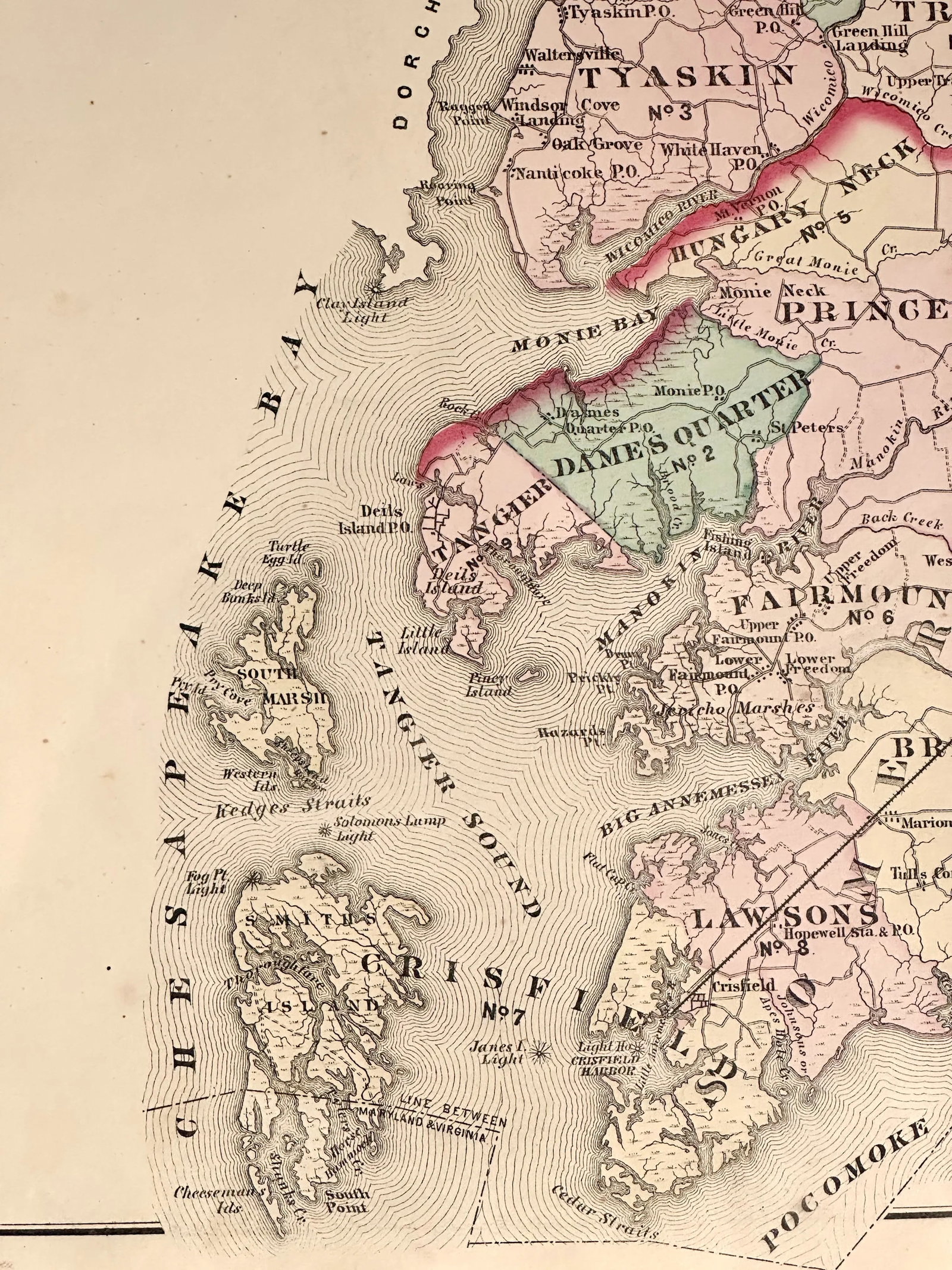 Maryland: Wicomico, Somerset & Worcester Counties Original Map, 1877 - 5