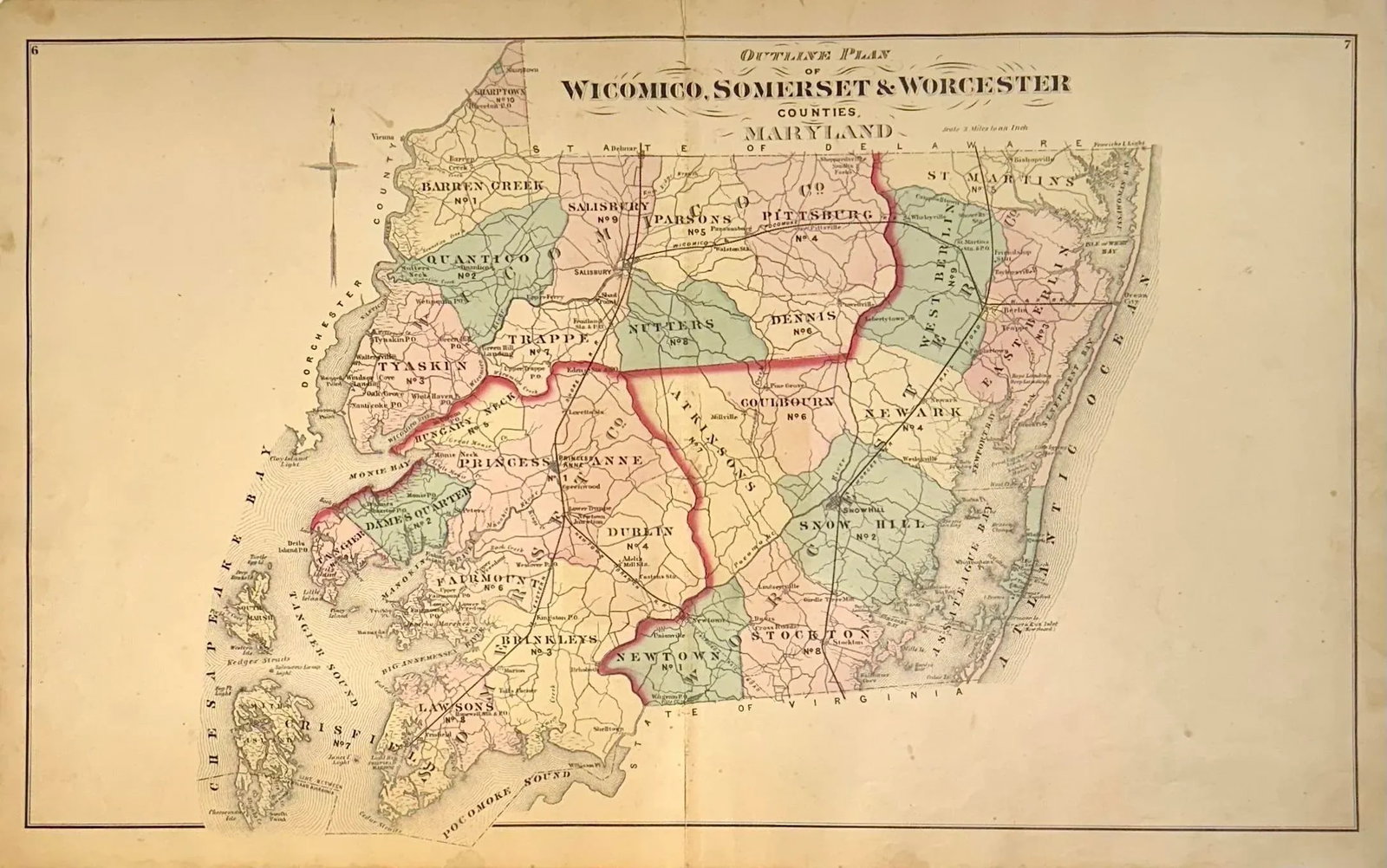 Maryland: Wicomico, Somerset & Worcester Counties Original Map, 1877 - 6