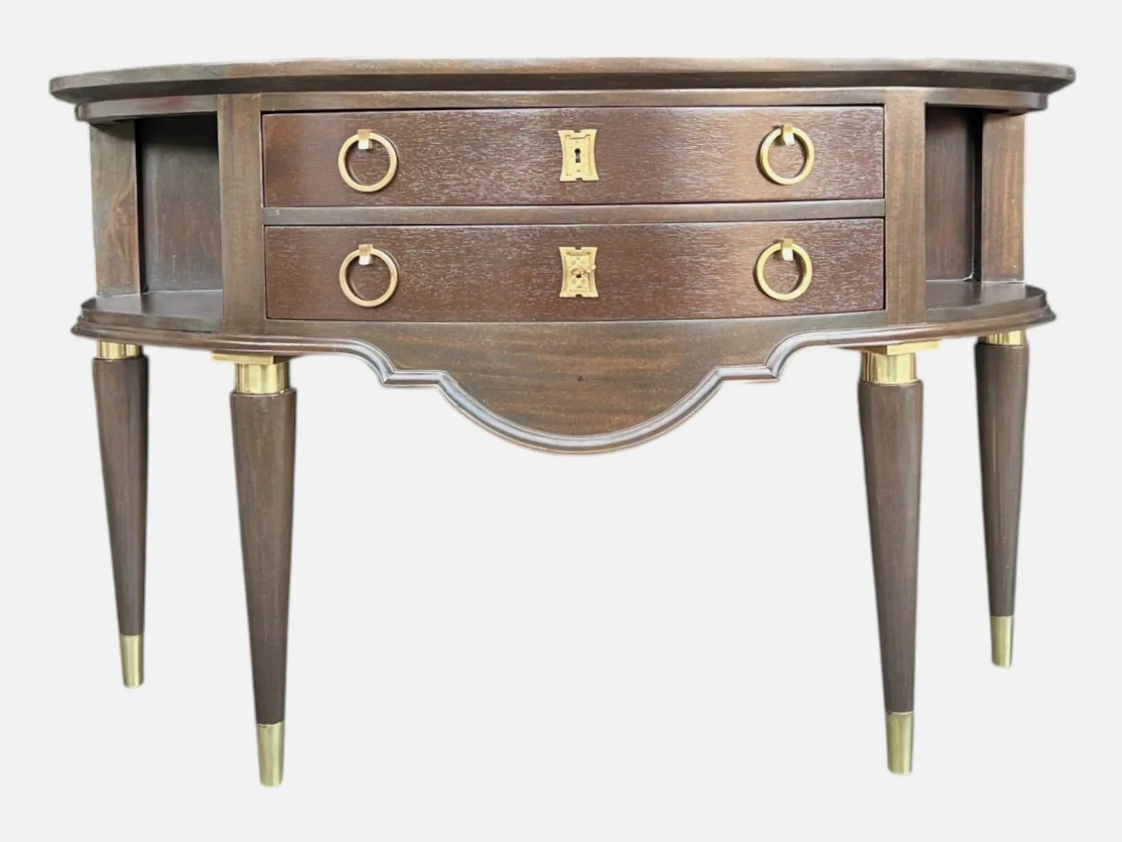 French Antique Demi-Lune Server in Walnut With Brass Ormolu Accents - 2