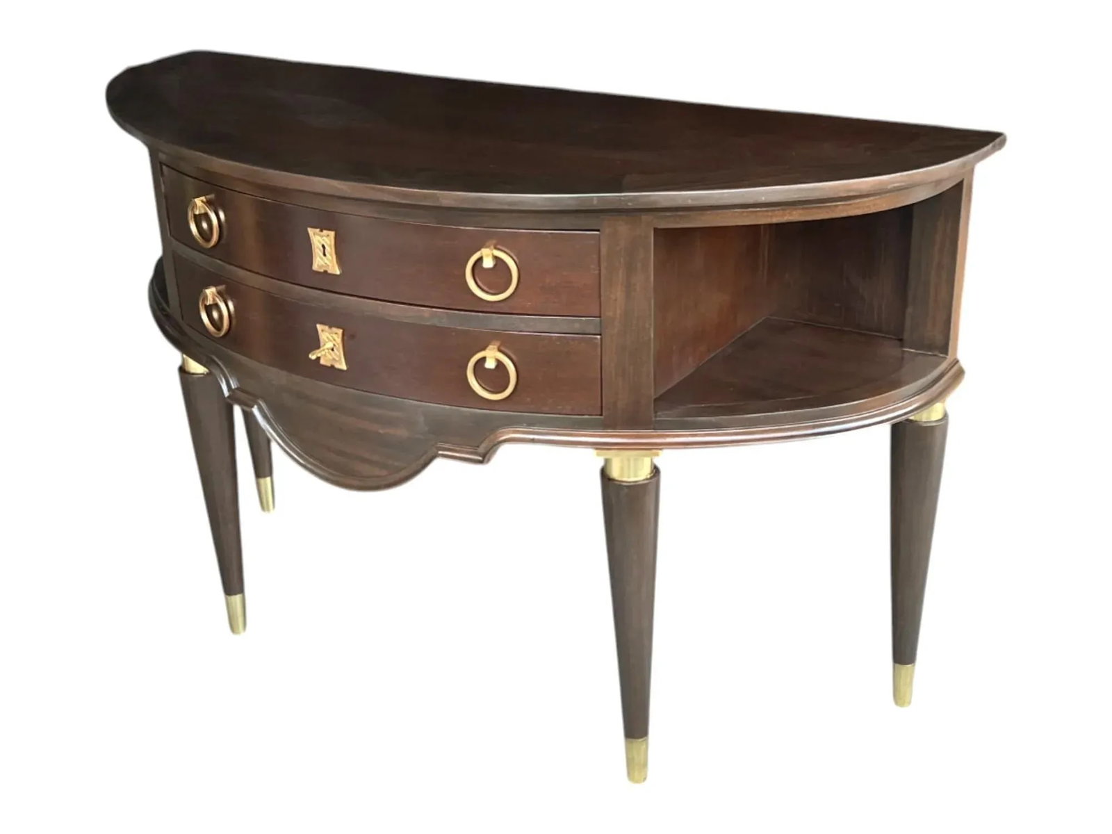 French Antique Demi-Lune Server in Walnut With Brass Ormolu Accents - 3
