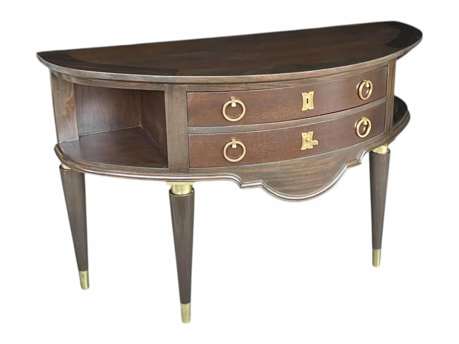 French Antique Demi-Lune Server in Walnut With Brass Ormolu Accents - 4
